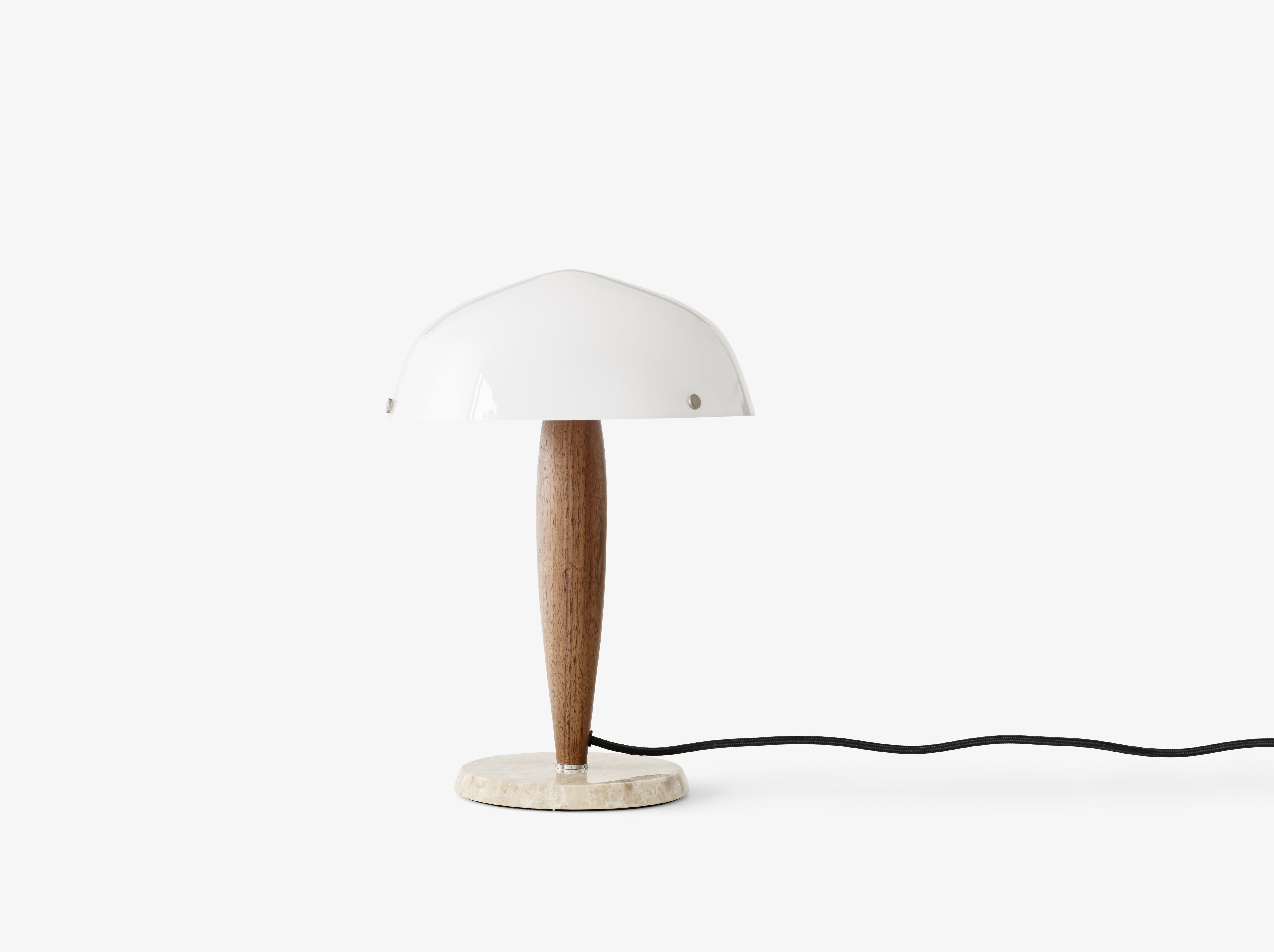 Table lamp HERMAN SHY3 opal glass with walnut wood and cream marble base