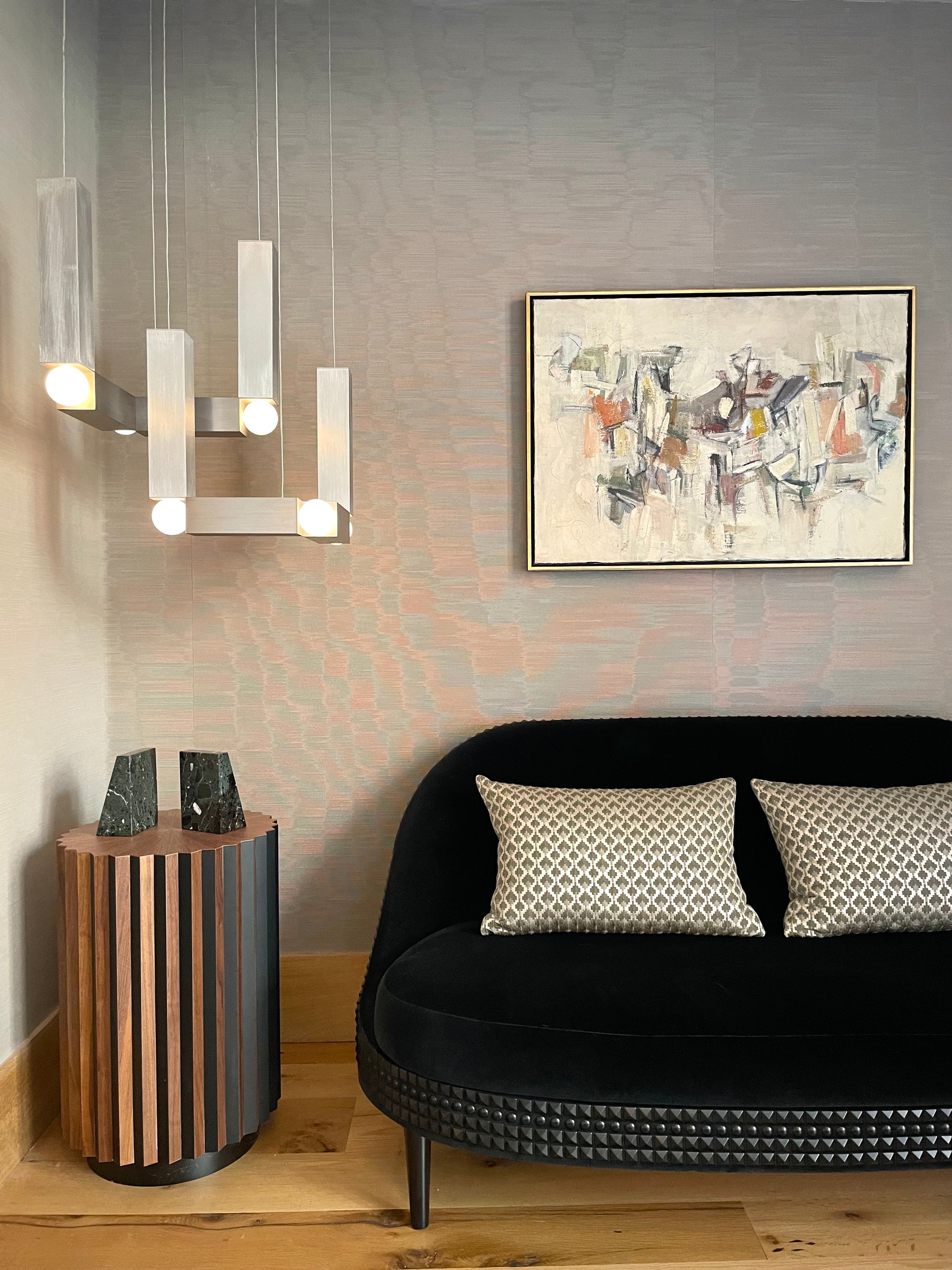 VESPER DUO pendant lamp with an opal shade and silver finish.