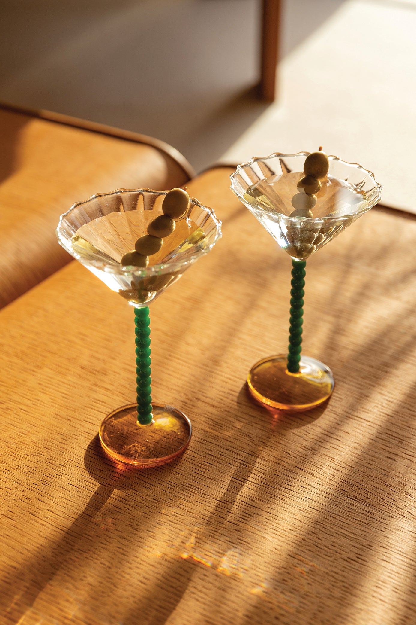 Set of Glass Goblets PERLE Green with Amber