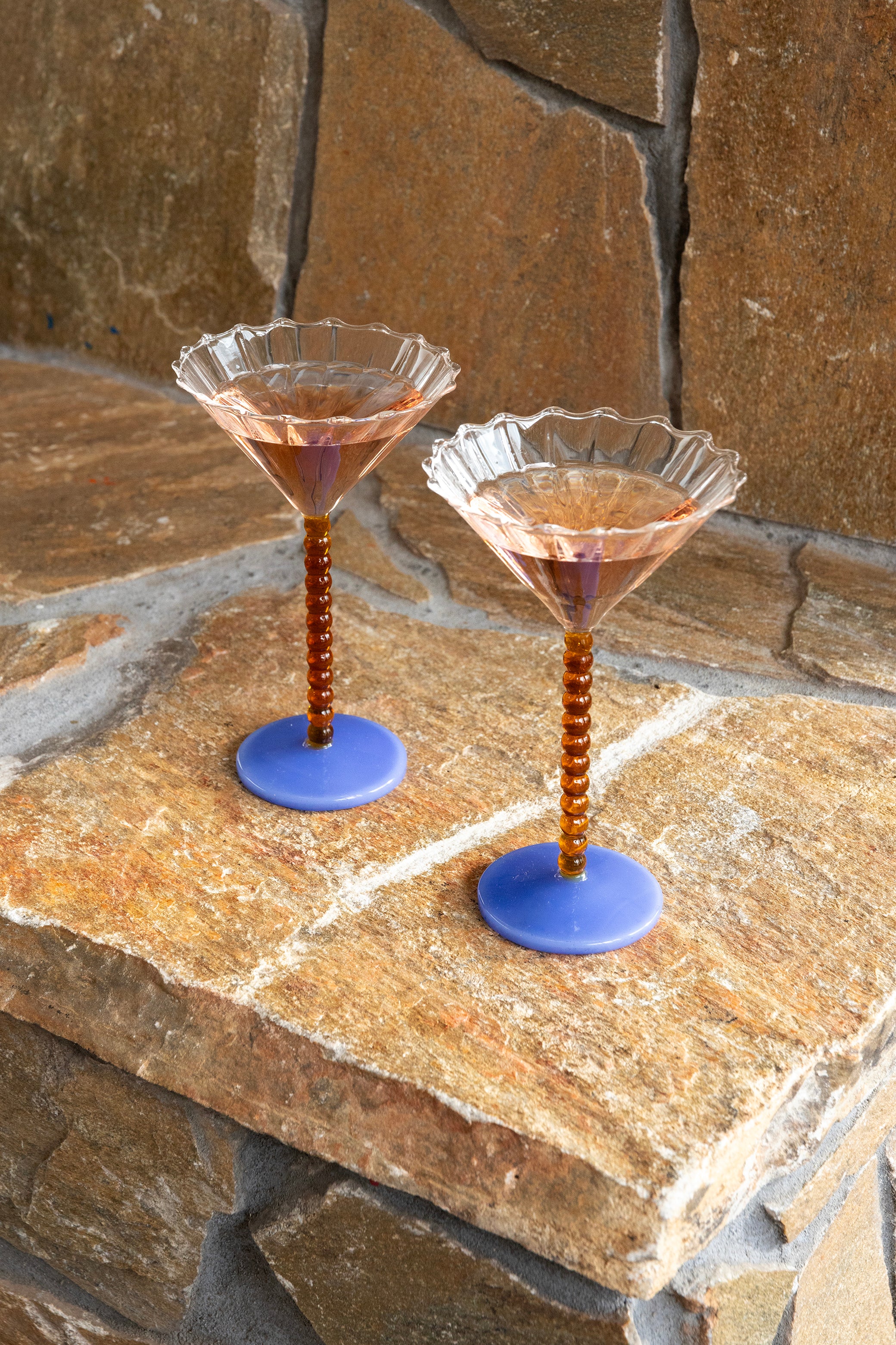 Amber PERLE Glass Goblet Set with Blue
