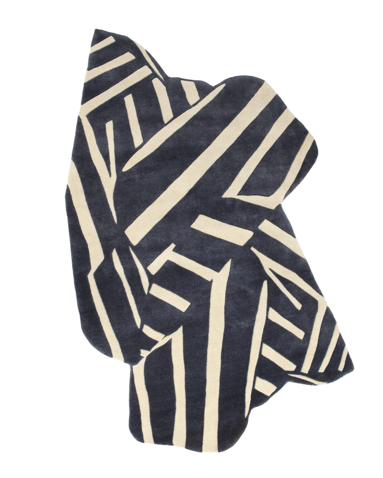 Asymmetrical decorative rug INTO THE FOLD black with beige