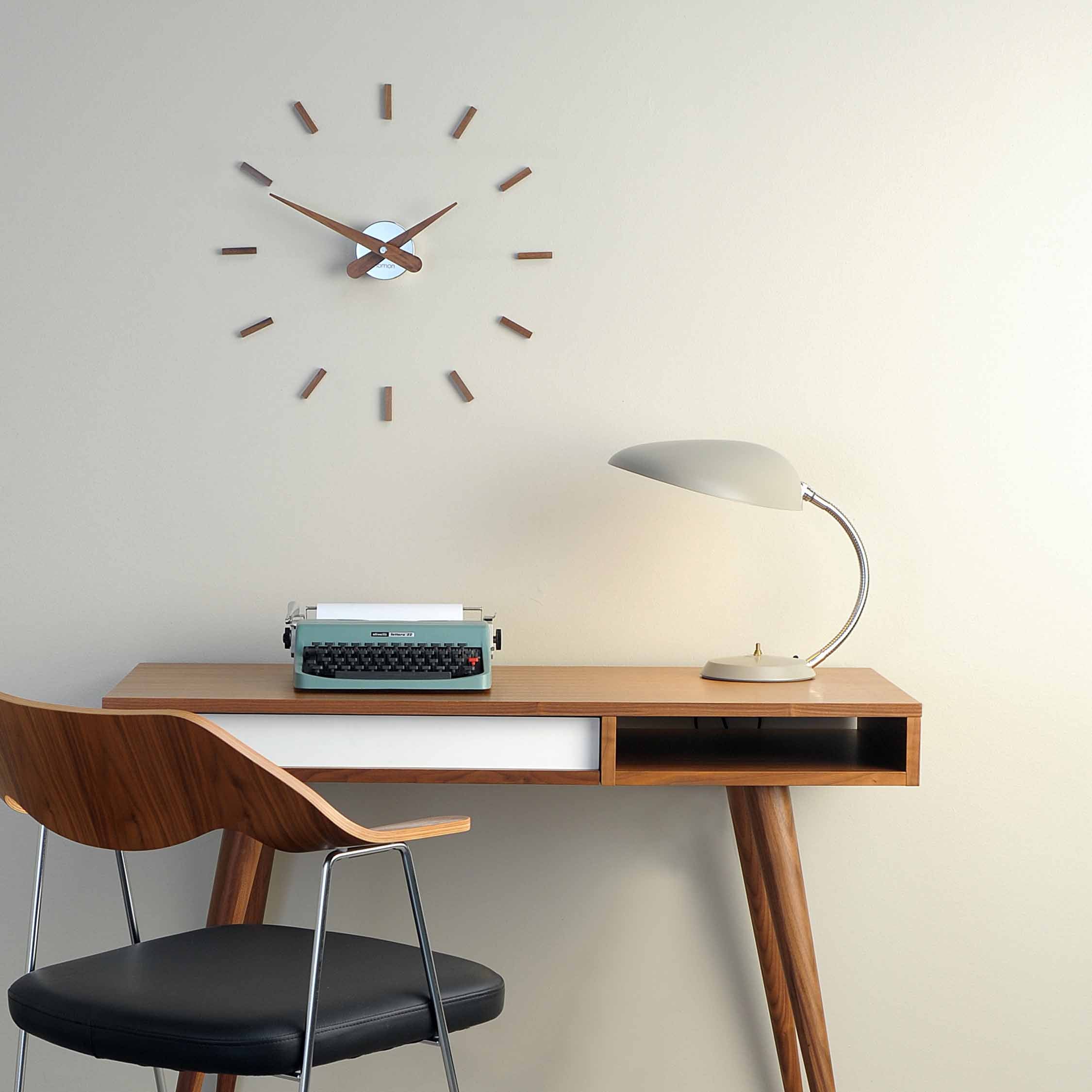 SUNSET wall clock walnut wood with chrome finish