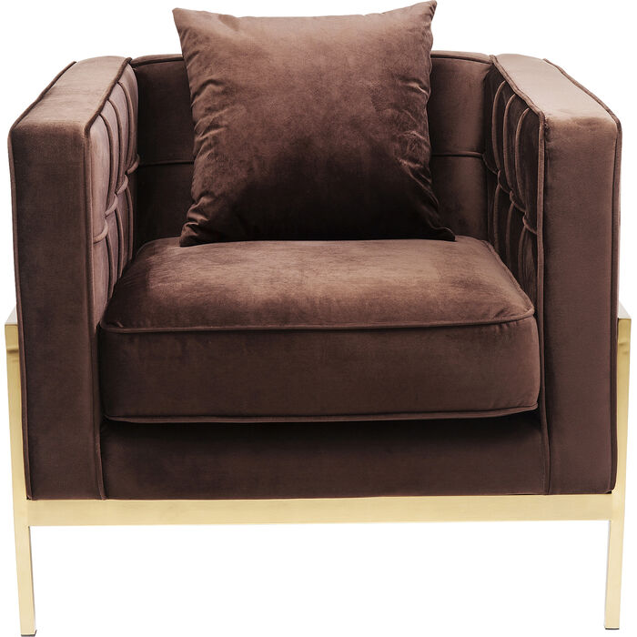 Chocolate brown loft armchair with a golden base