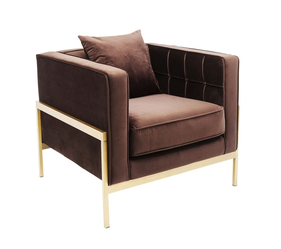 Chocolate brown loft armchair with a golden base