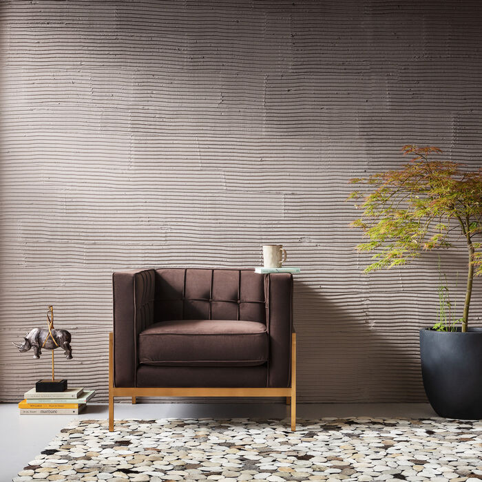Chocolate brown loft armchair with a golden base
