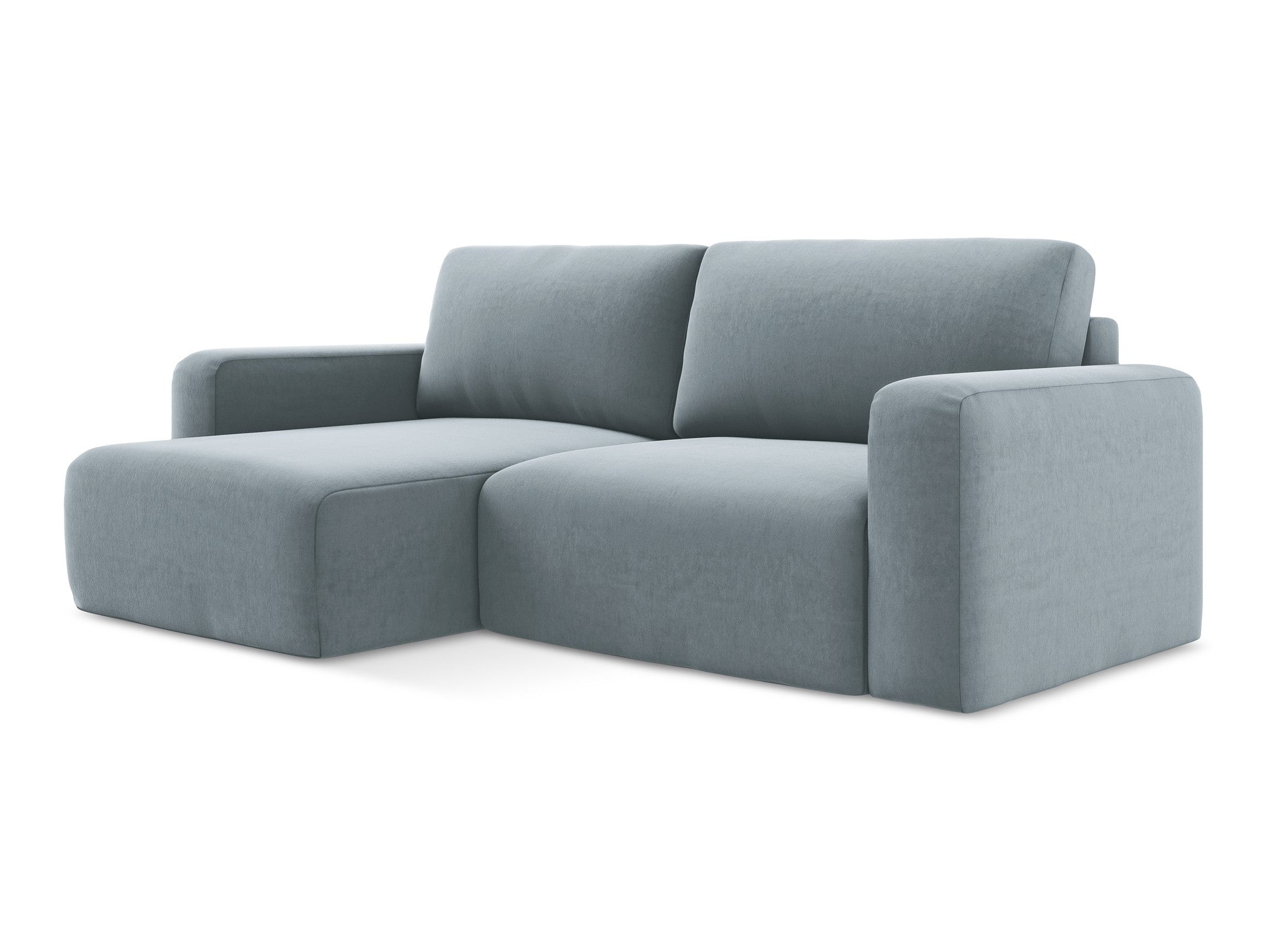 Left-facing velvet corner sofa bed KONA light blue
