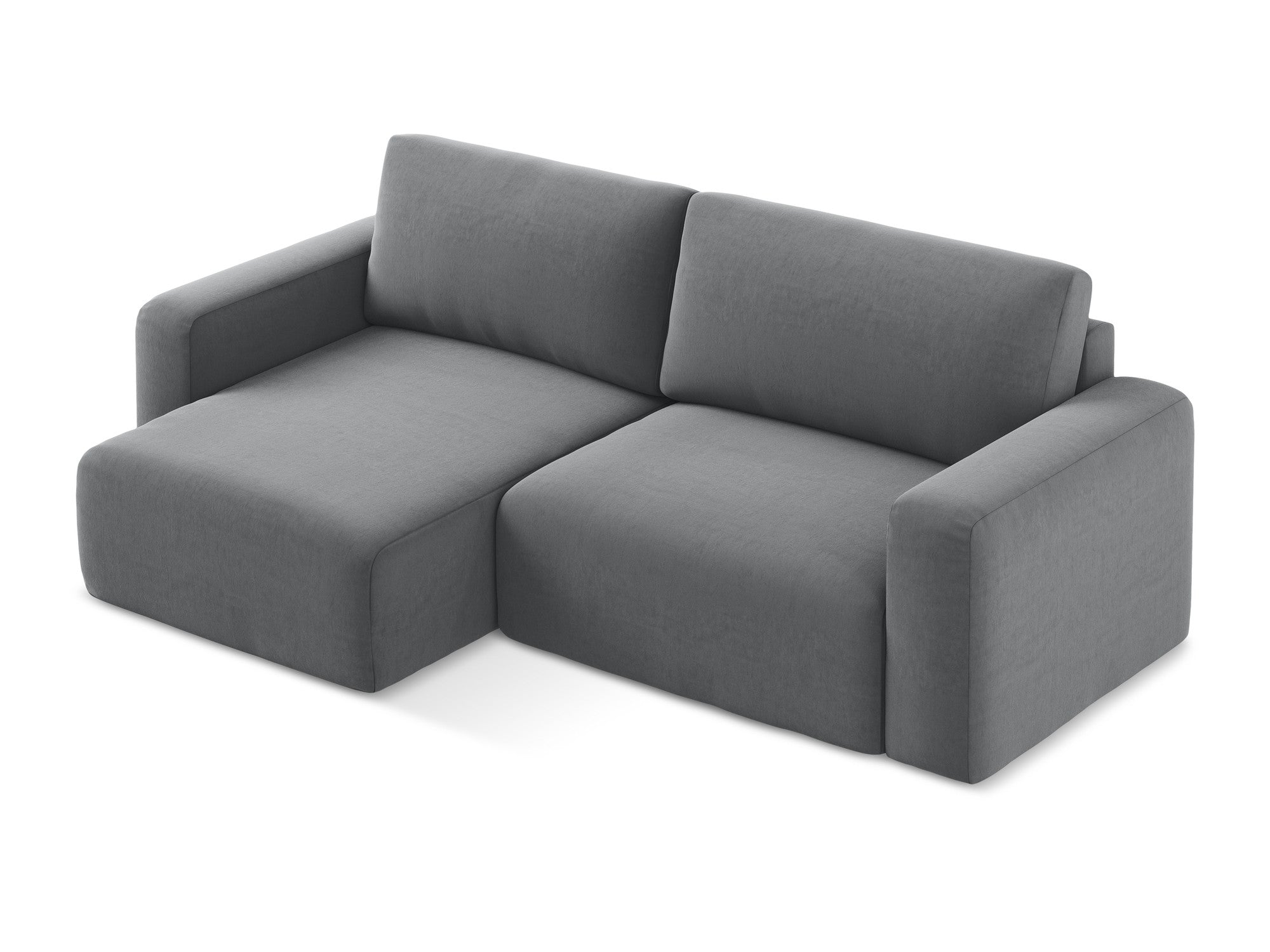 Left-facing velvet corner sofa bed KONA in steel gray