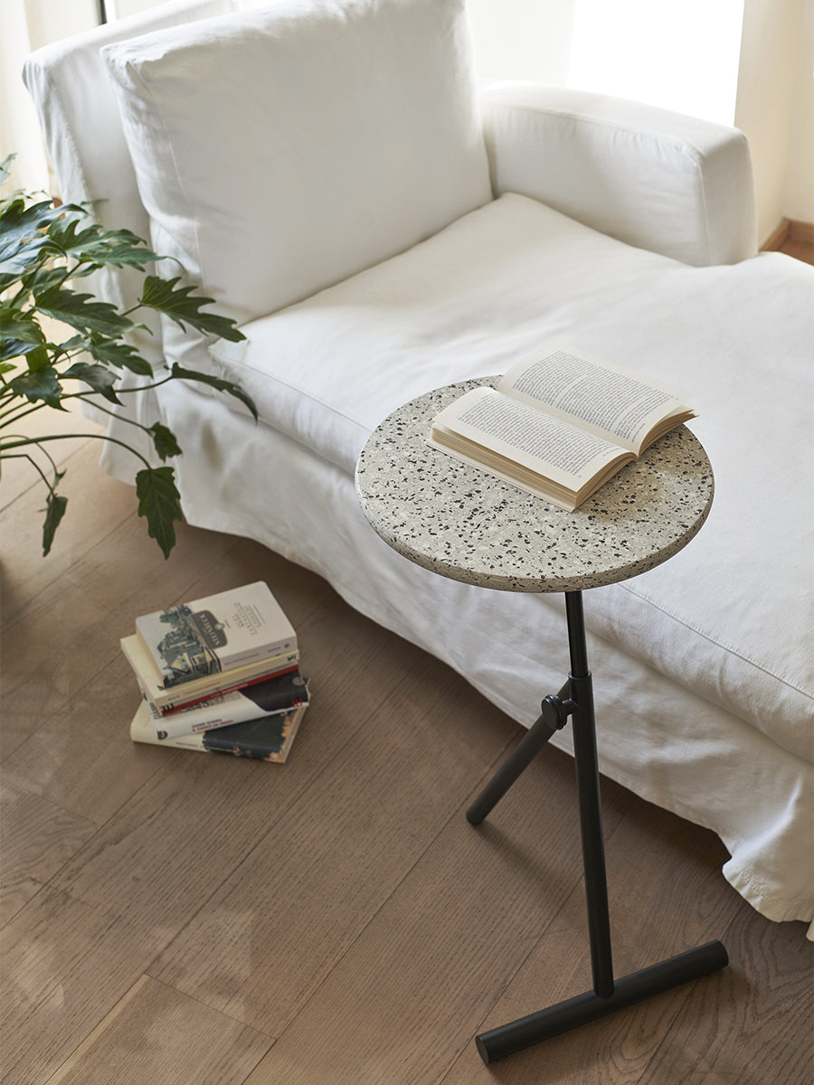 KOJI side table with a fiberglass top and black base