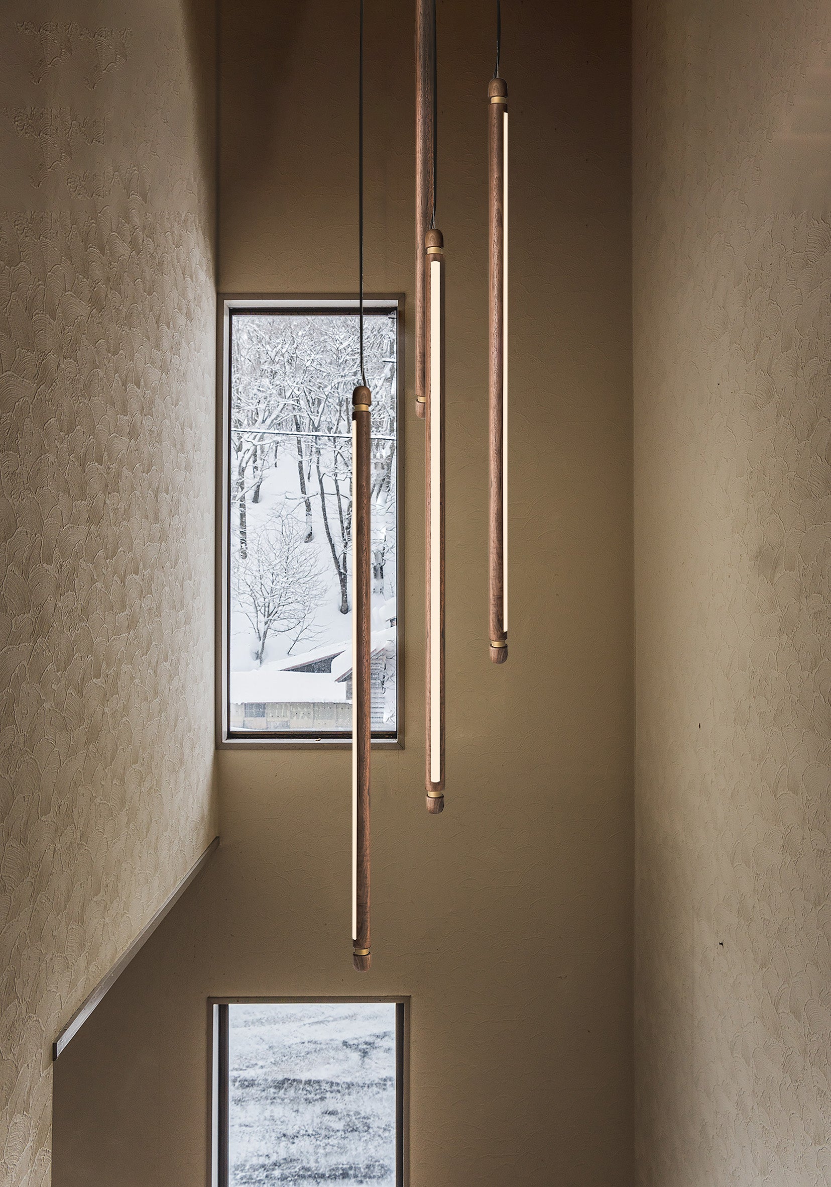 LINEA V Pendant Lamp in Black Ash Wood with Brass Finish