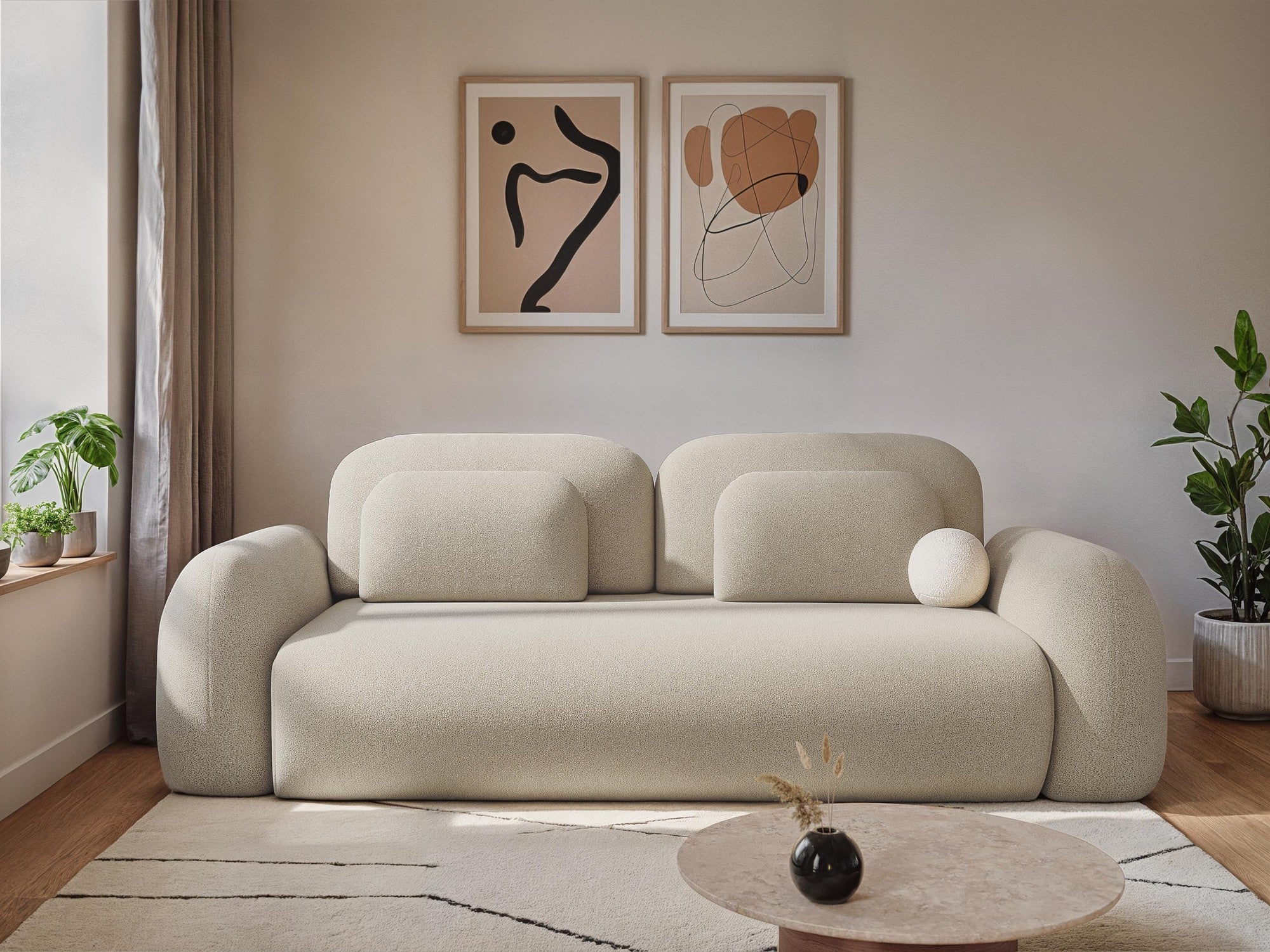 3-Seater Sofa with Sleeping Function LOHI Black Boucle