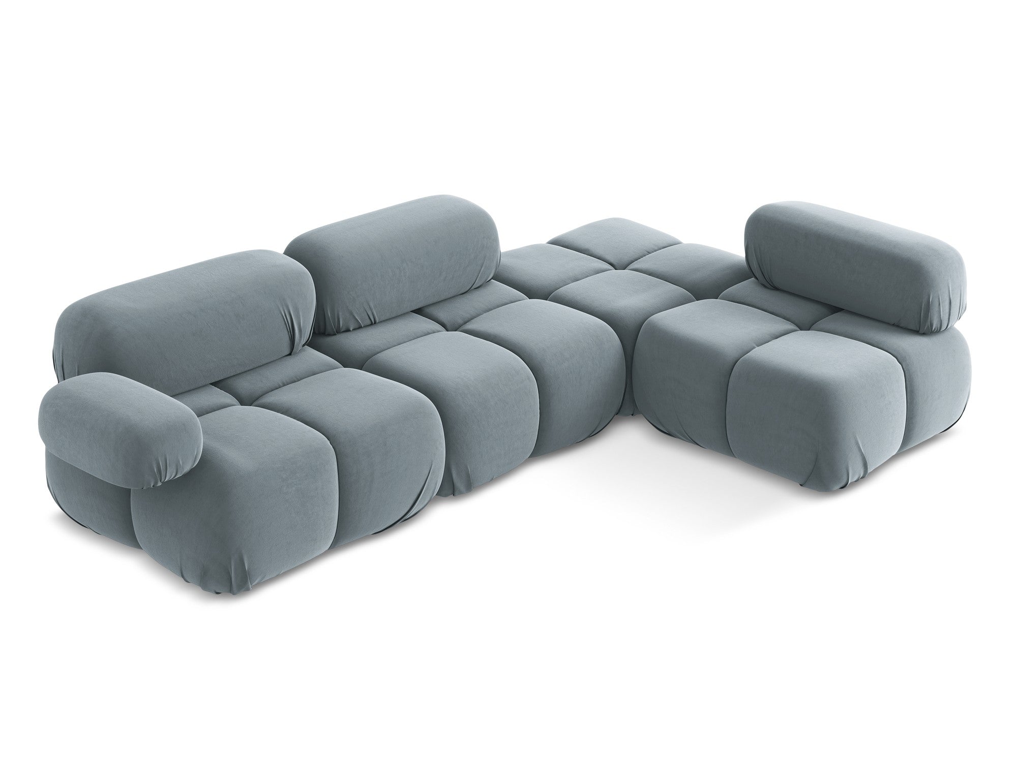 Velvet modular corner sofa, right-facing, LOKUA, light blue