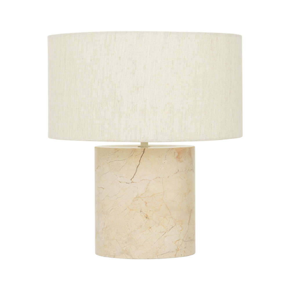 Lampa stołowa TYRA marmurowa podstawa z lnianym abażurem
