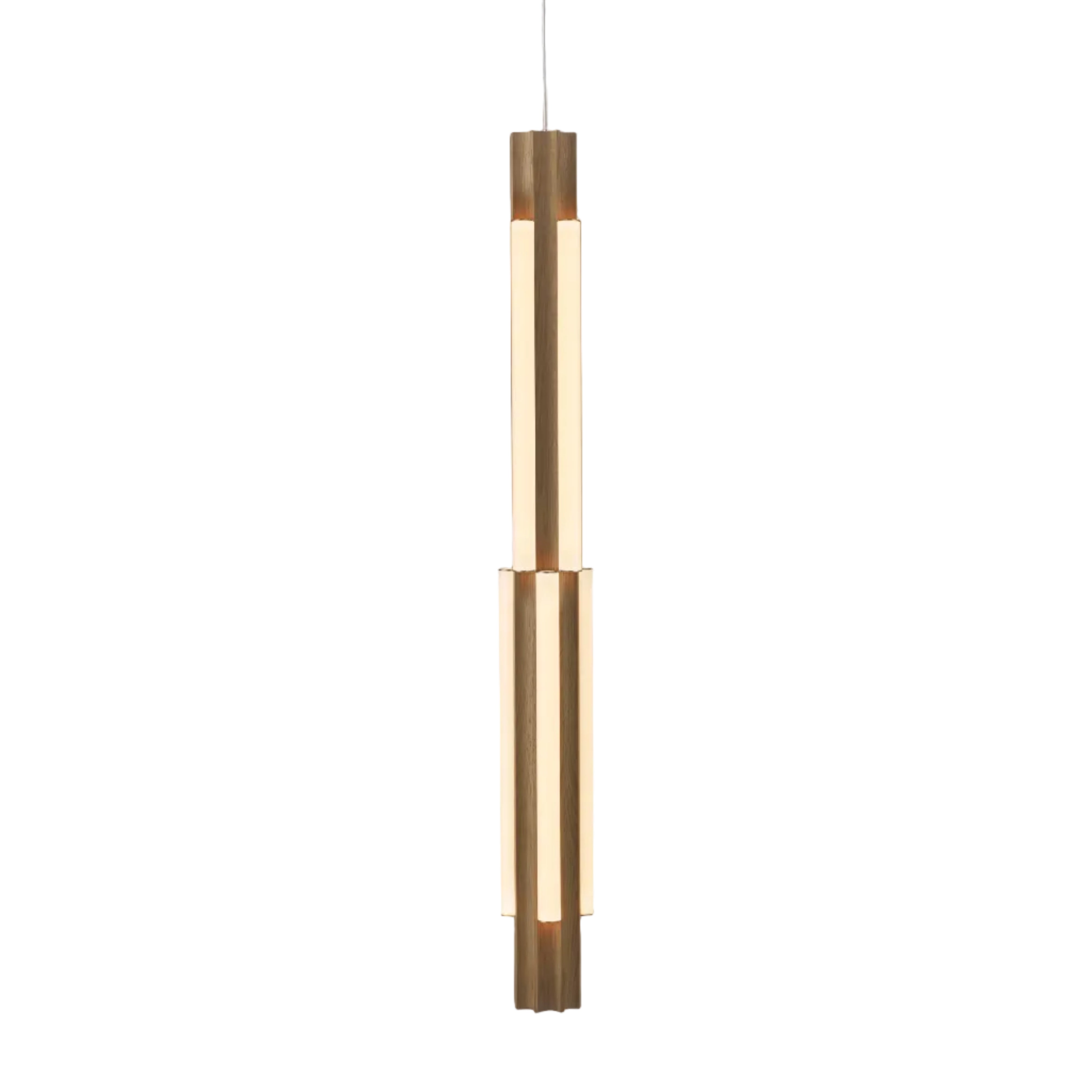 ALTAR TALL pendant lamp in oak wood with a brass finish.