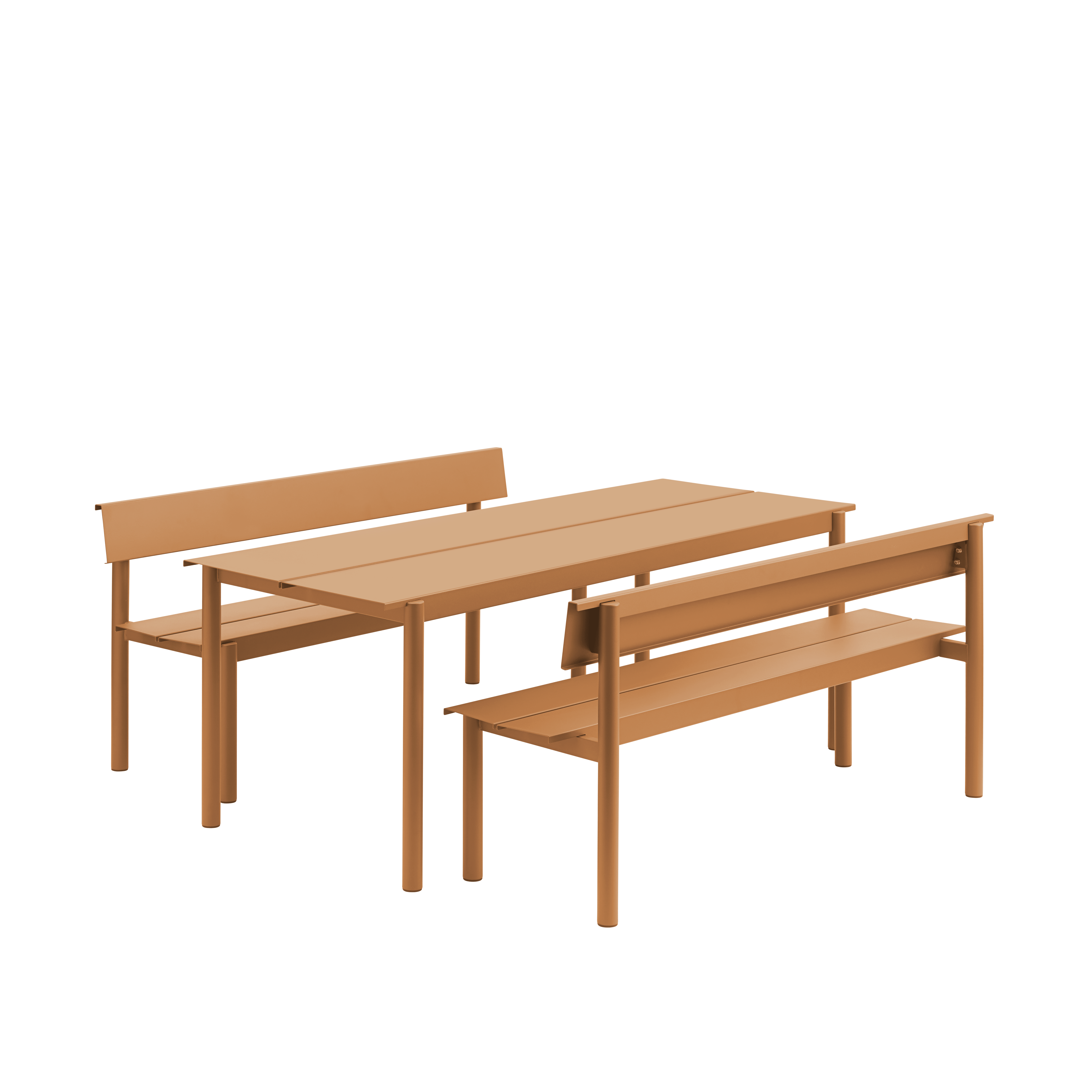 Outdoor bench with backrest LINEAR orange steel