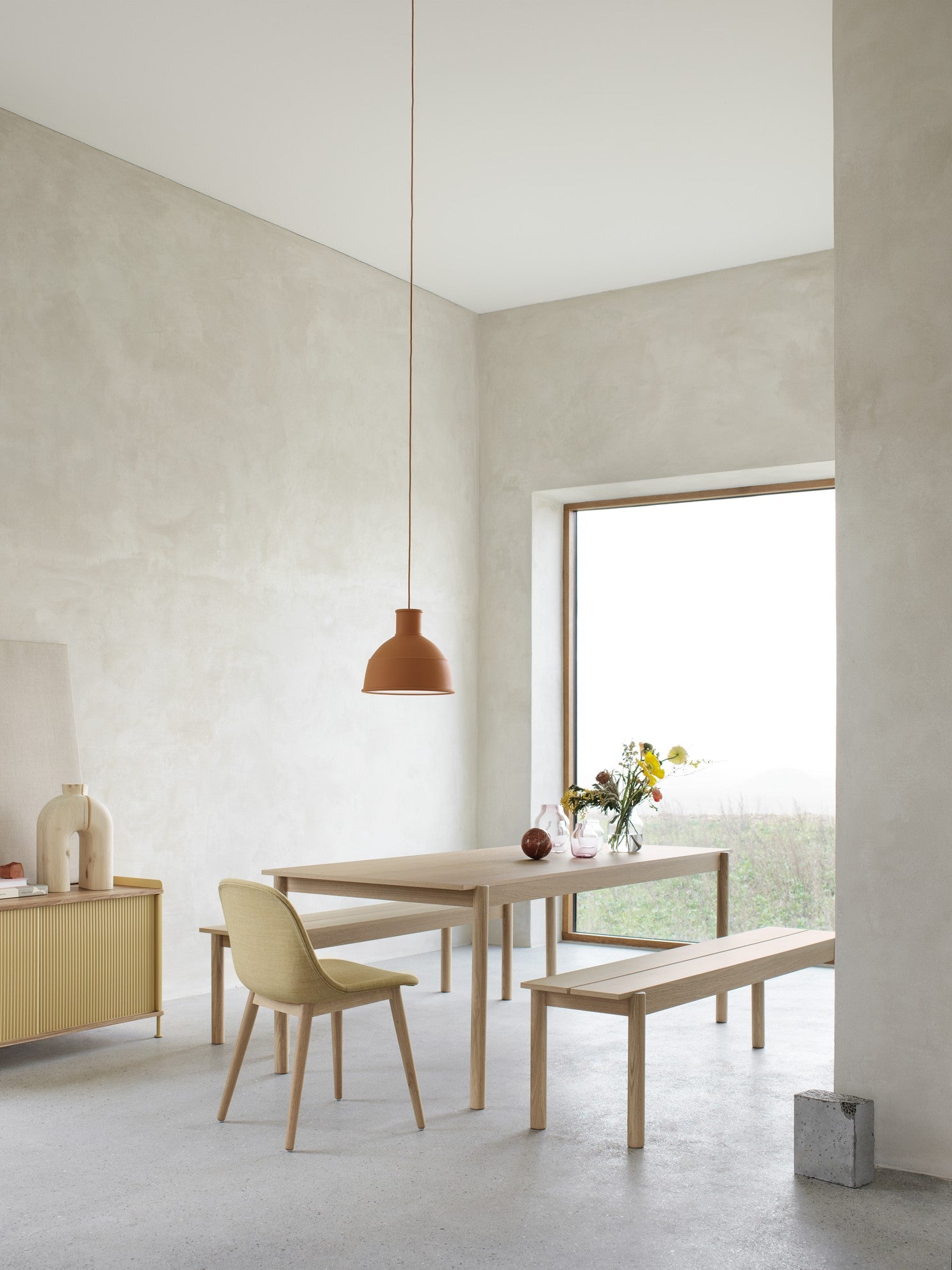 FIBER Chair in Ochre with Wooden Base
