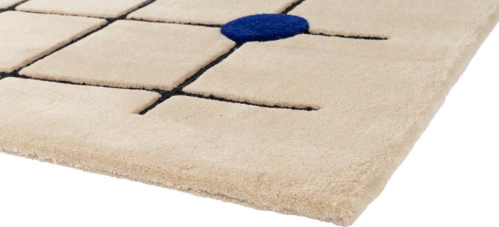 Beige LONDON Rug with Cobalt Blue