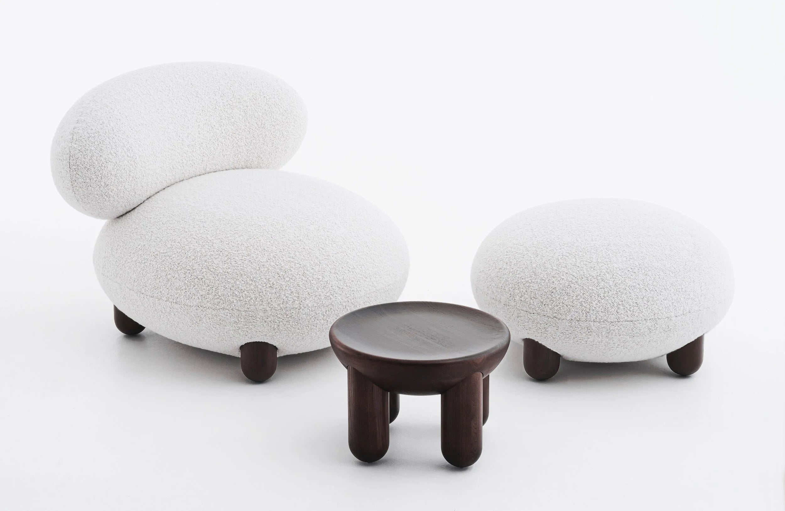Upholstered FLOCK Armchair with Wooden Base