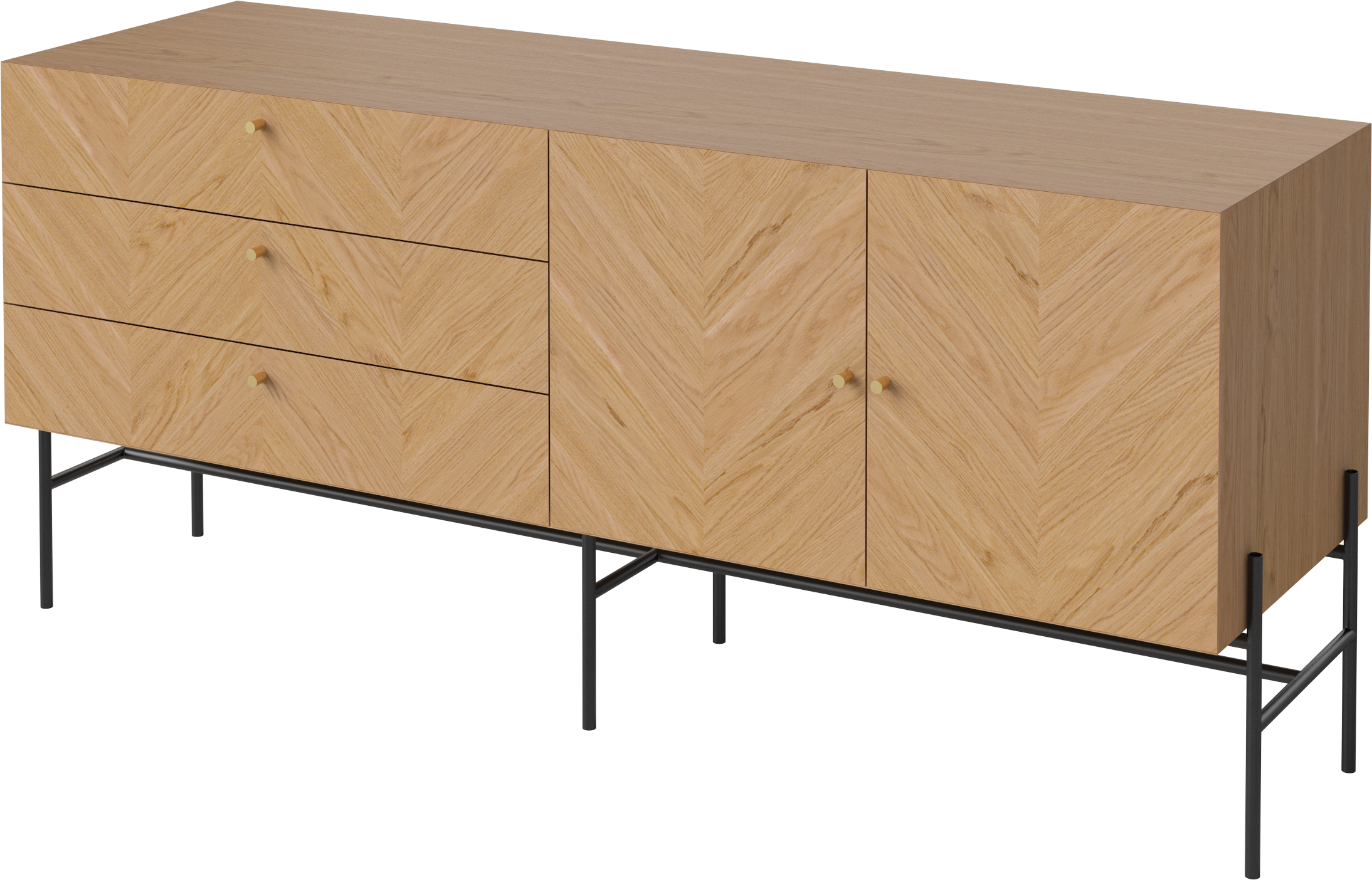 Luxus Sideboard Eiche Holz mit einer schwarzen Basis
