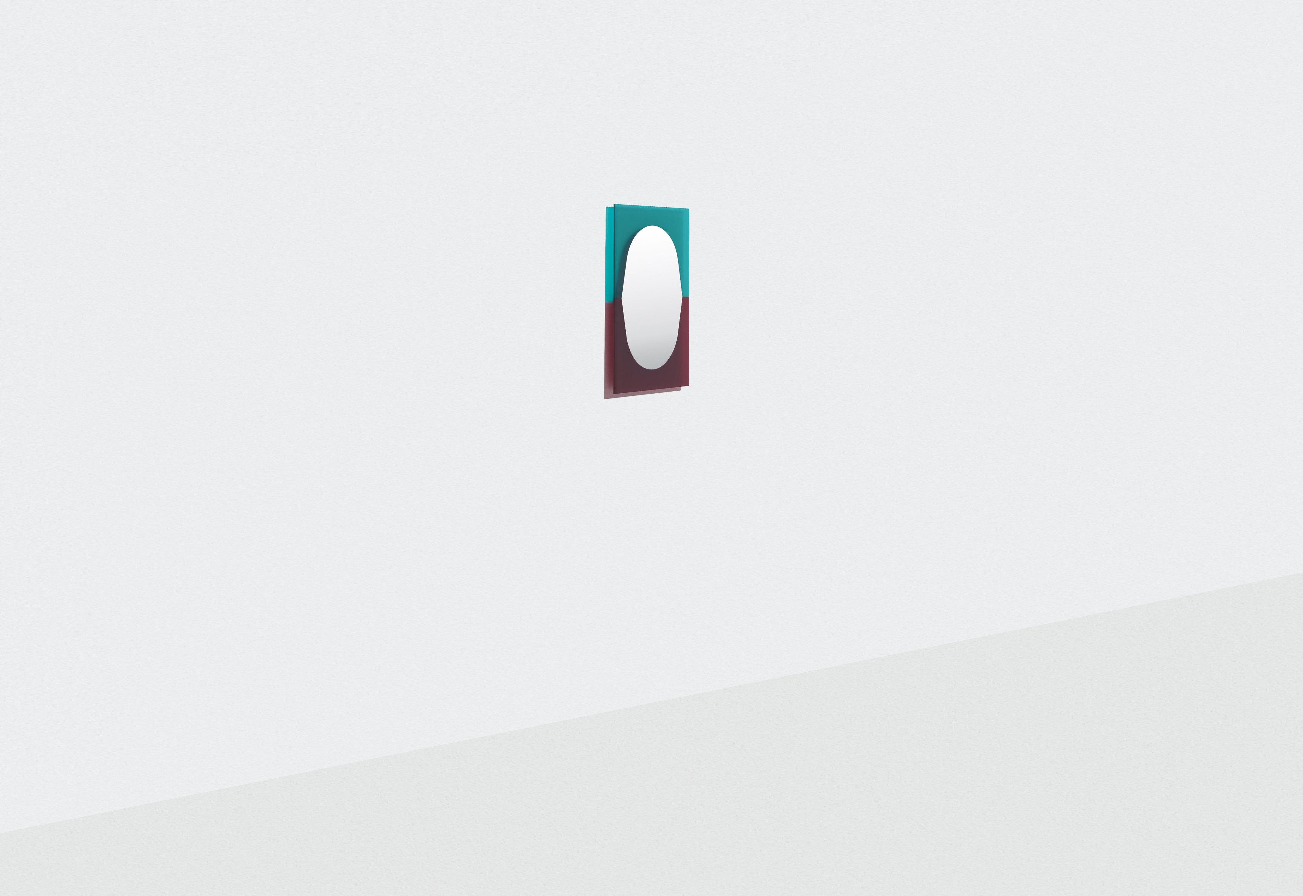 WANDER wall mirror in cherry with blue accents