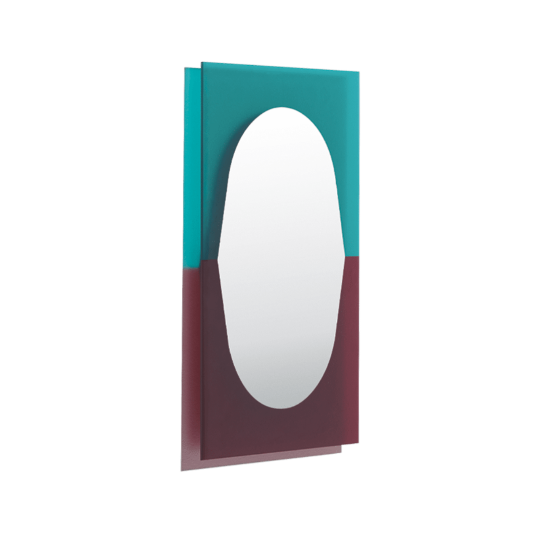 WANDER wall mirror in cherry with blue accents