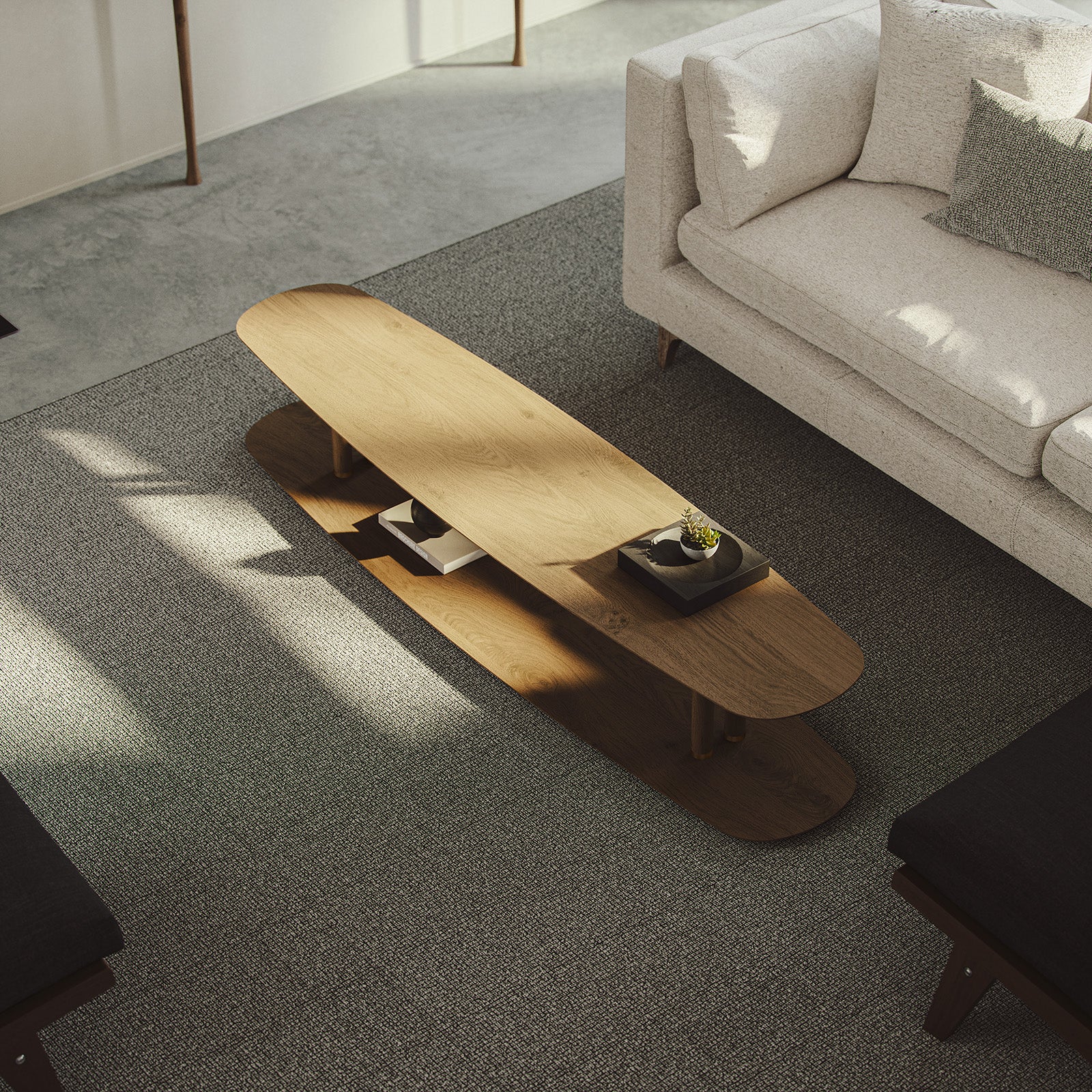 Oval coffee table AXIS walnut veneer