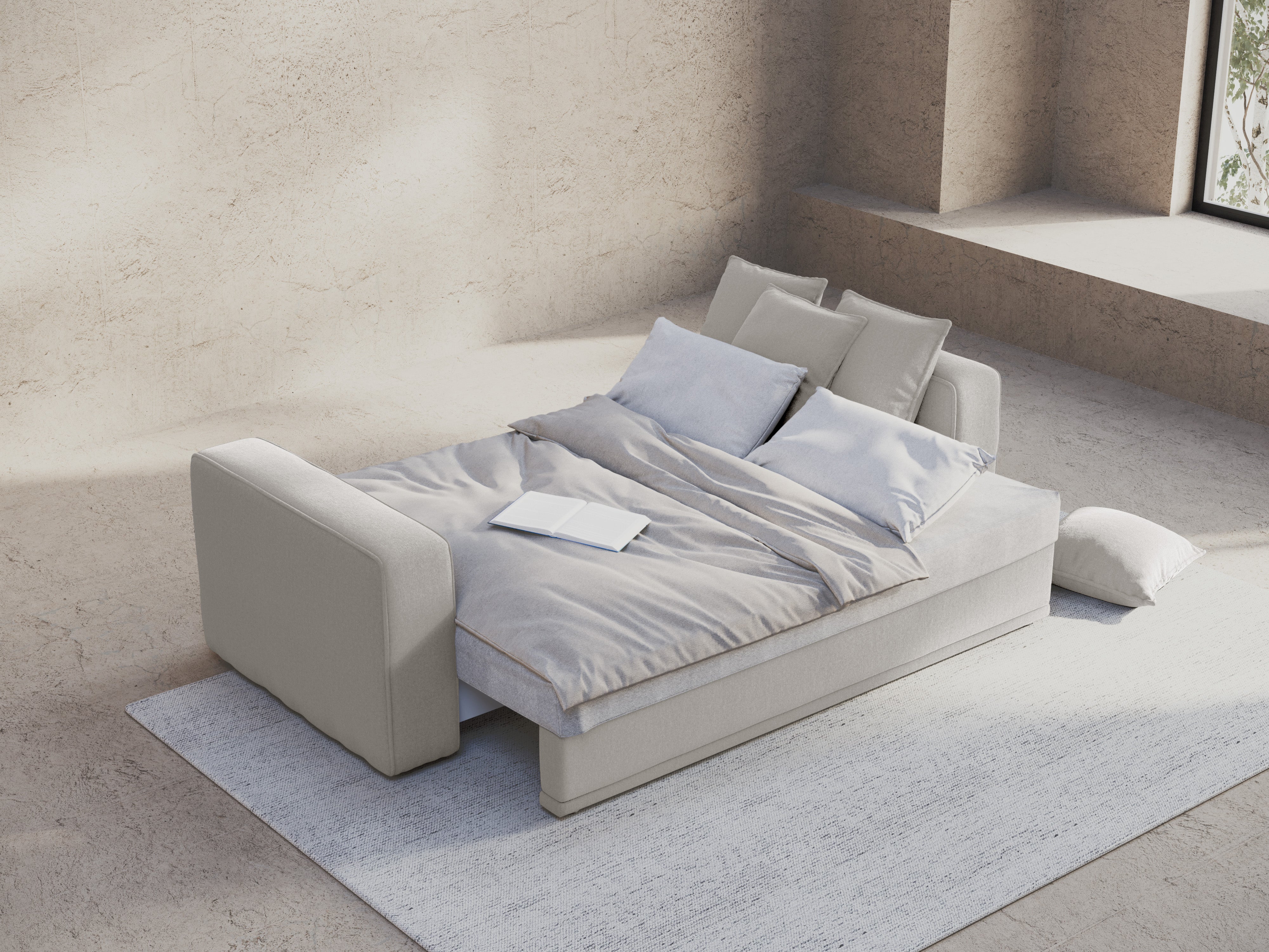 Sofa z funkcją spania RIBES srebrny szenil