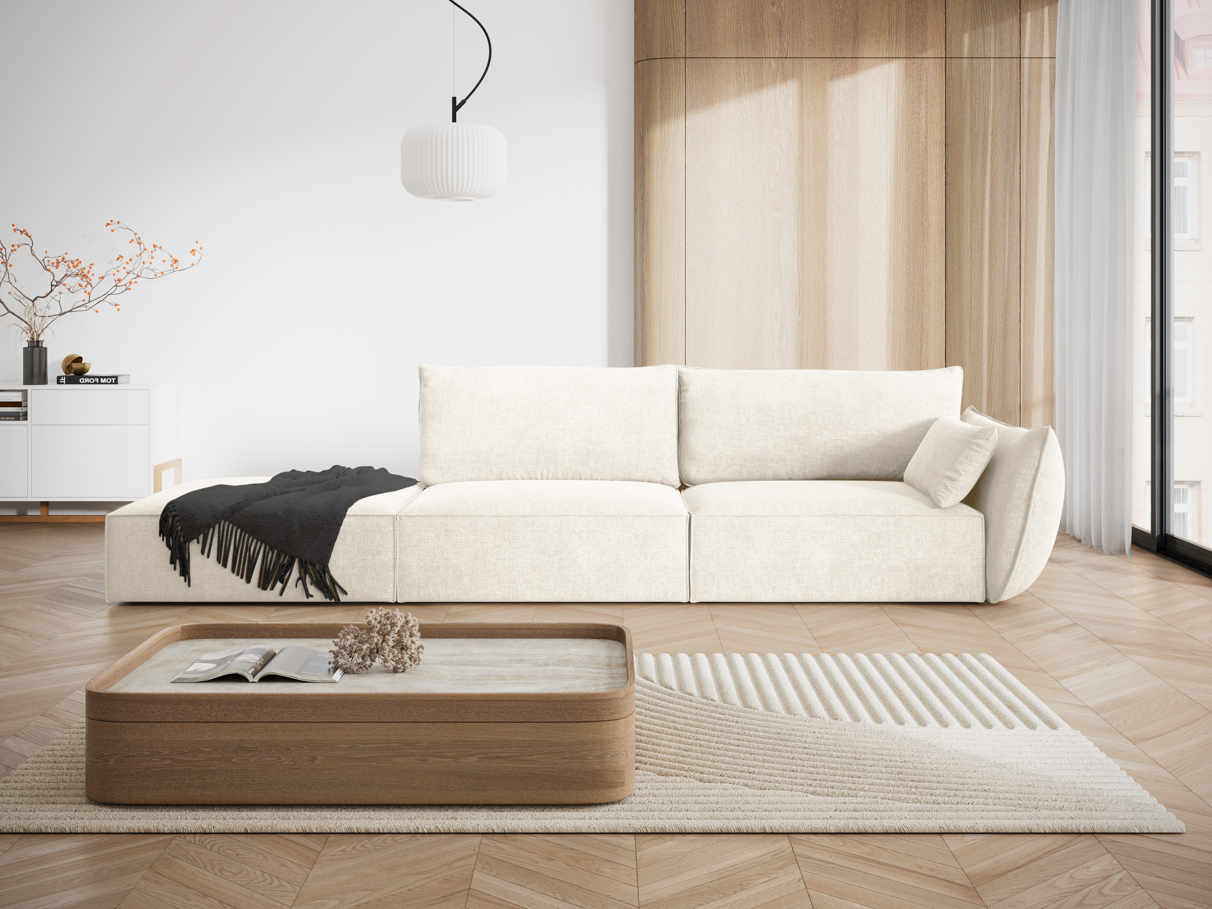 Sofa in the snail fabric left -sided open bright beige Vanda