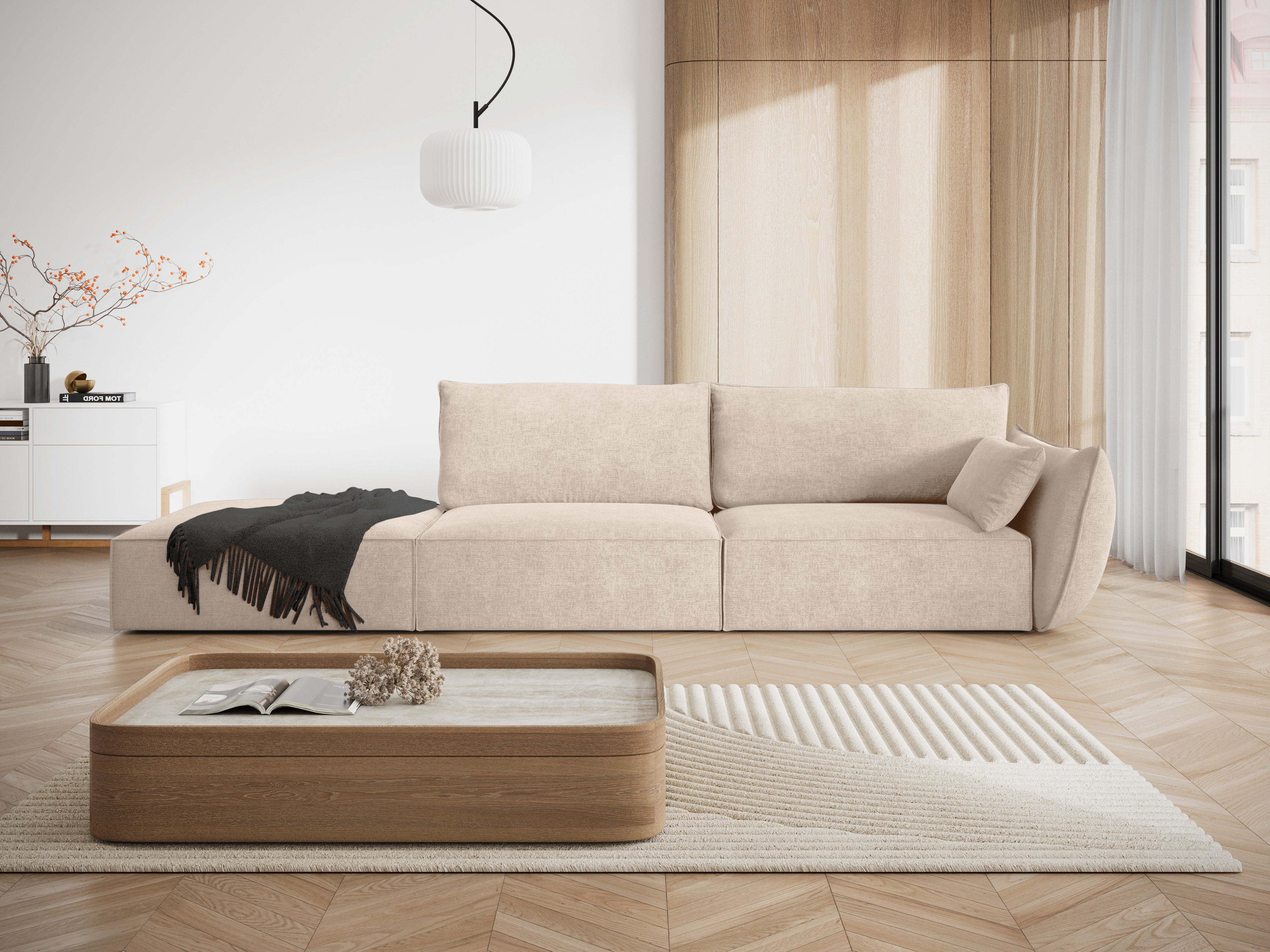 Sofa in the sofa fabric left -sided open Vanda beige
