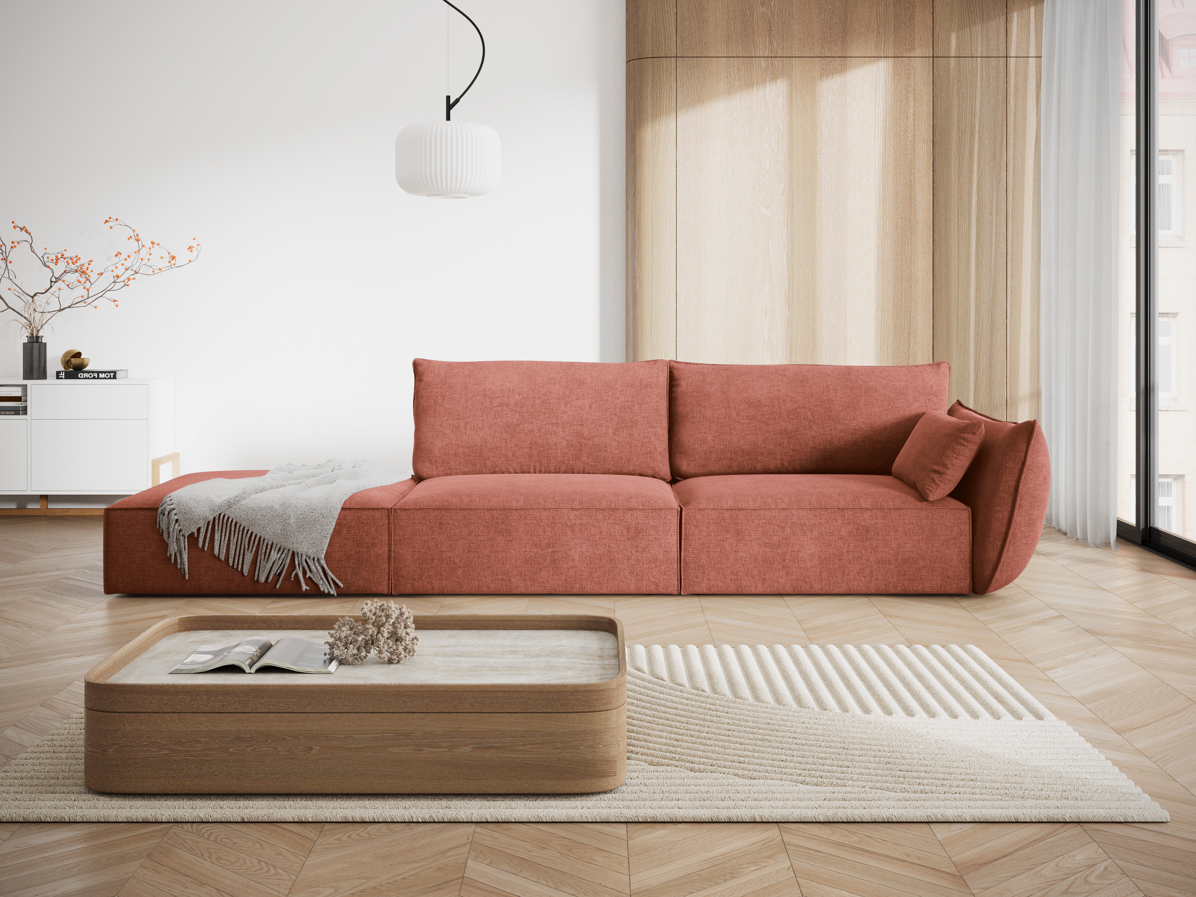 Sofa in the SZENIL Fabric Left -sided open Vanda Terracotta