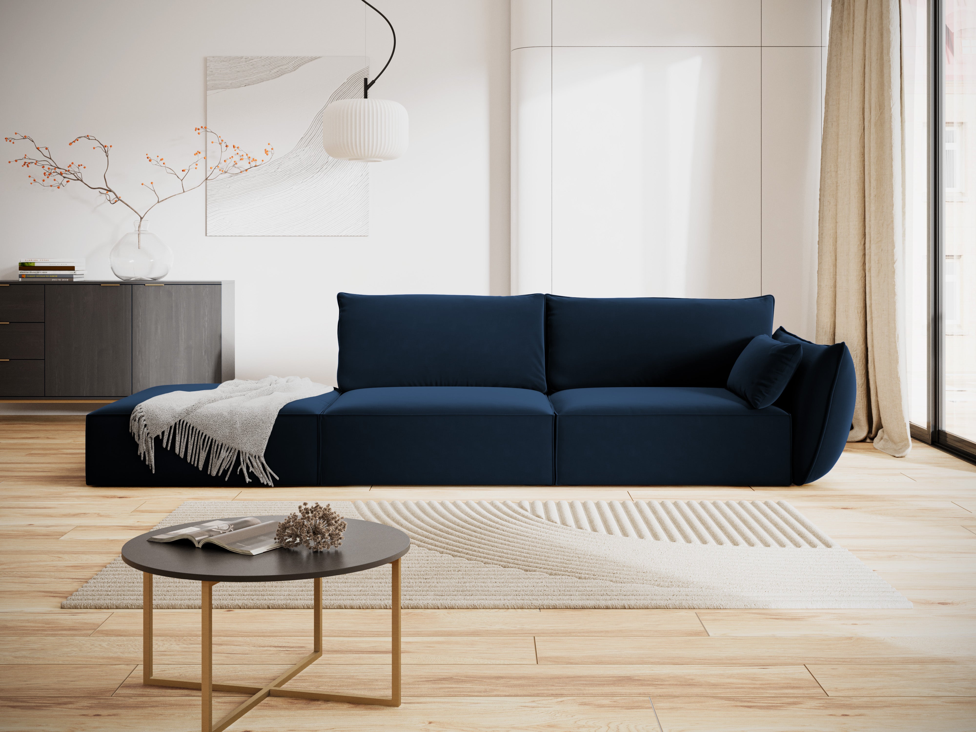 Left -sided velvet sofa open vanda navy blue