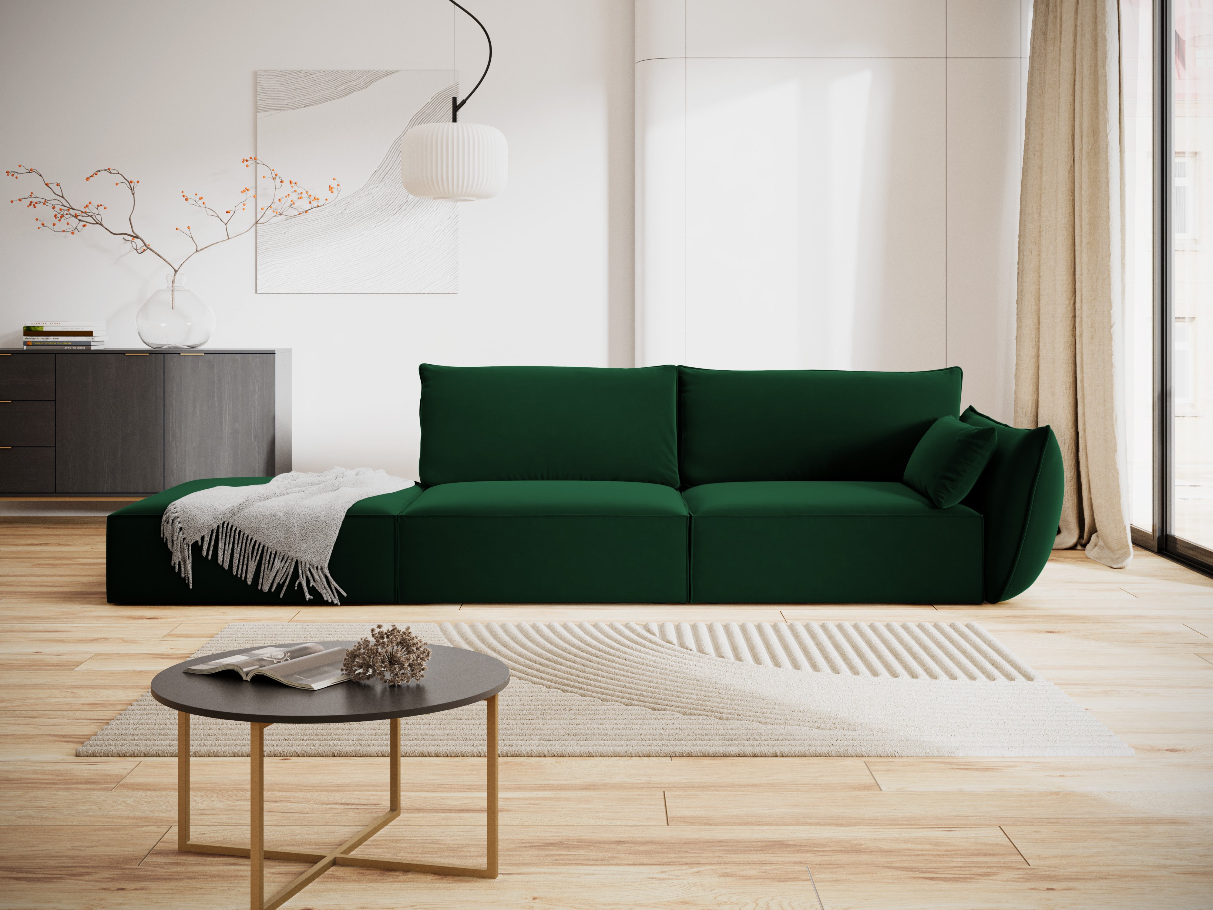 Left -sided velvet sofa open vanda bottle green