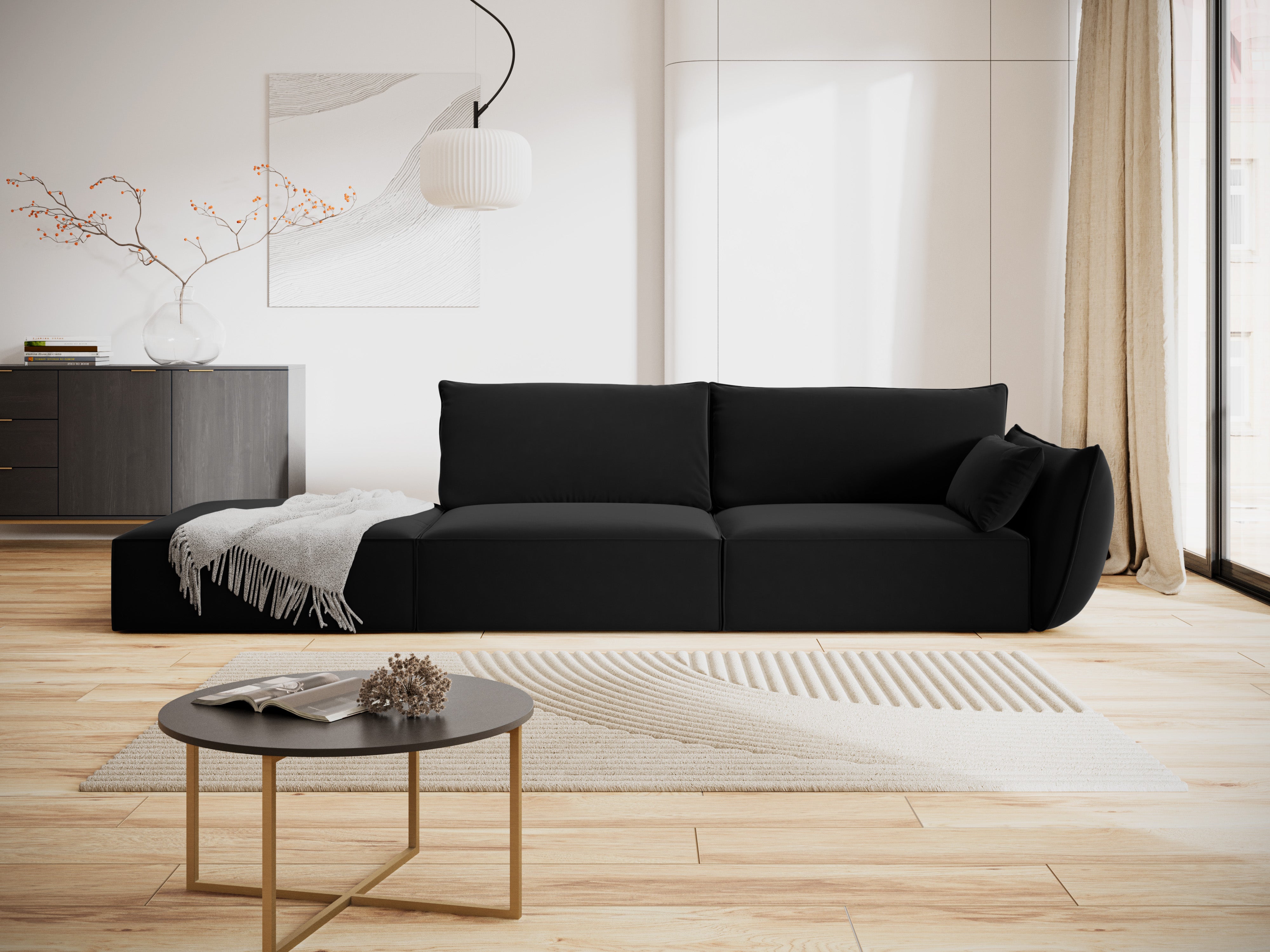 Left -sided velvet sofa open Vanda Czarny