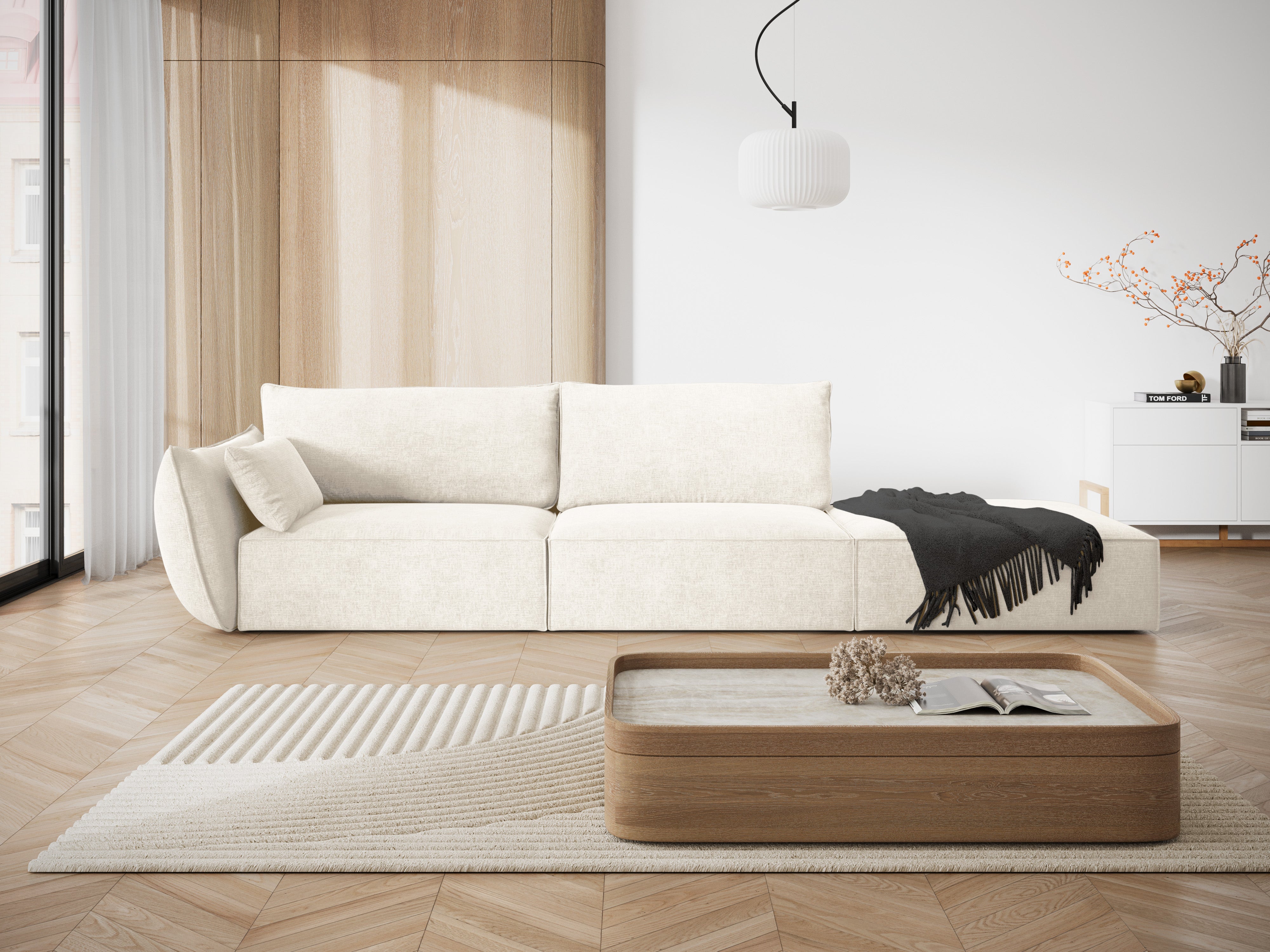 Sofa in the sofa fabric. Right -sided open bright beige Vanda