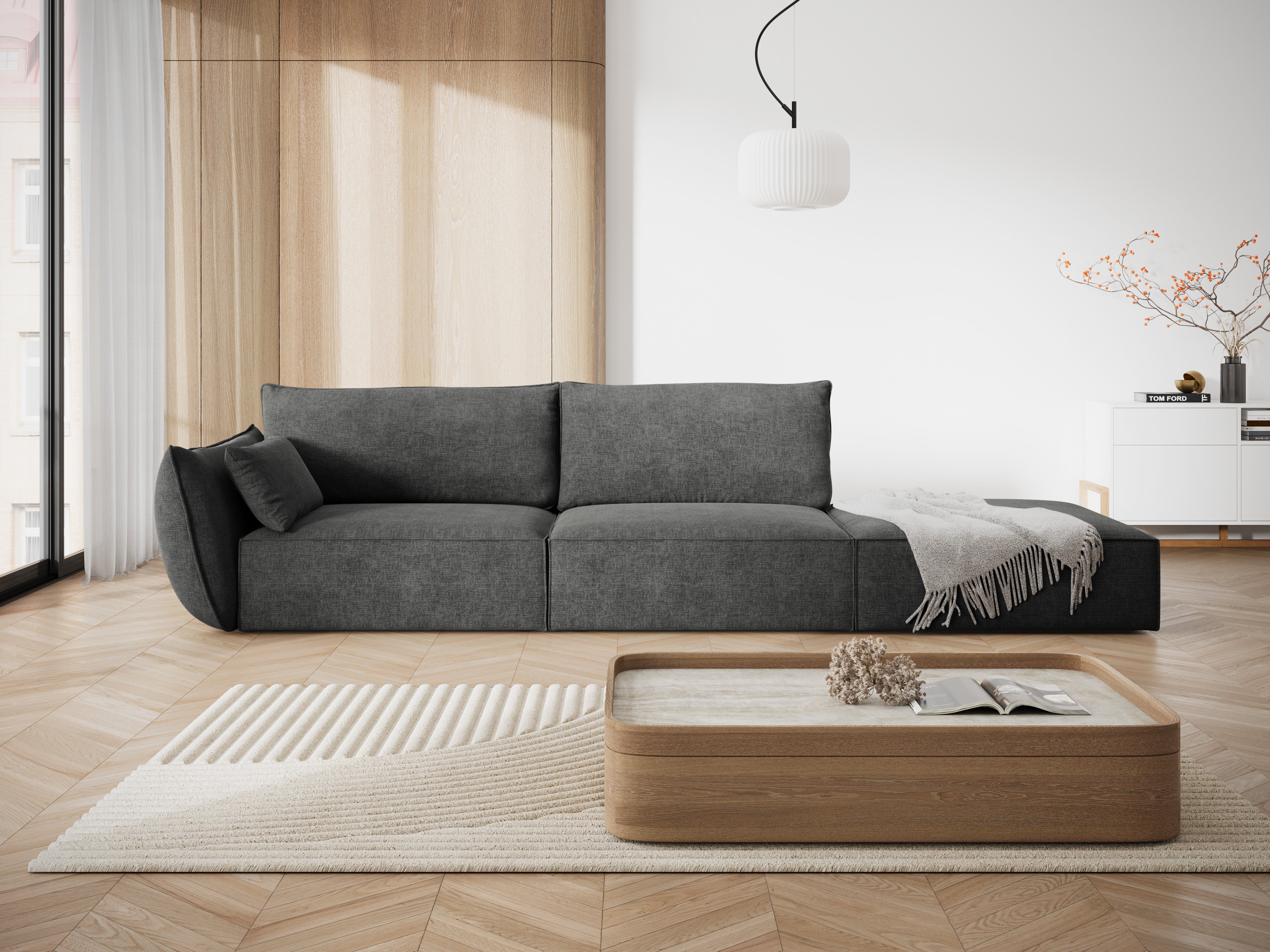 Sofa in the sofa fabric of the right -hand open Vanda dark gray