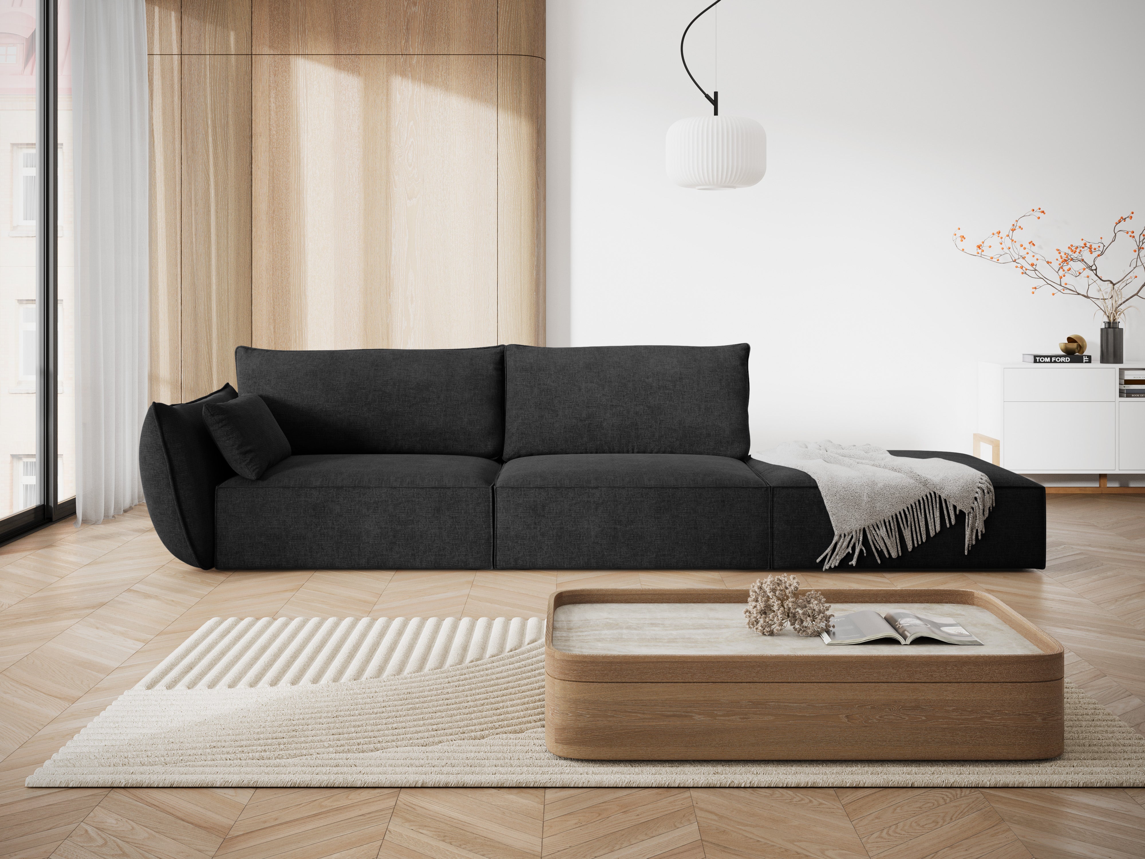 Sofa in the sofa fabric. Right -sided open Vanda Czarny