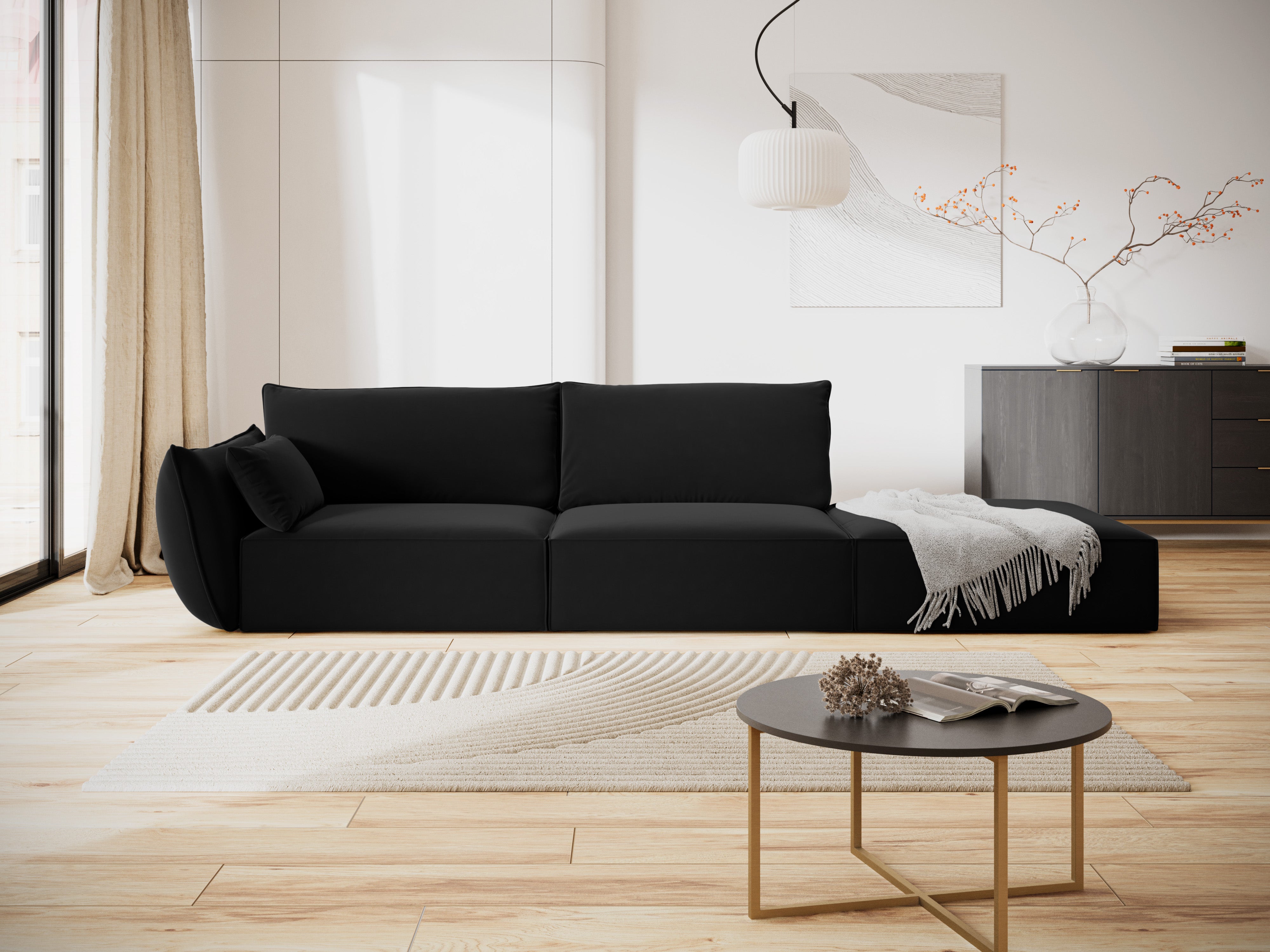 Right -sided velvet sofa open Vanda Czarny