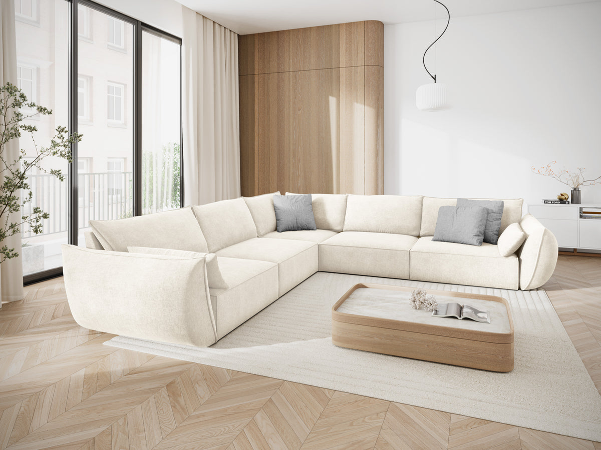 Symmetrical corner in the bright beige szenil fabric