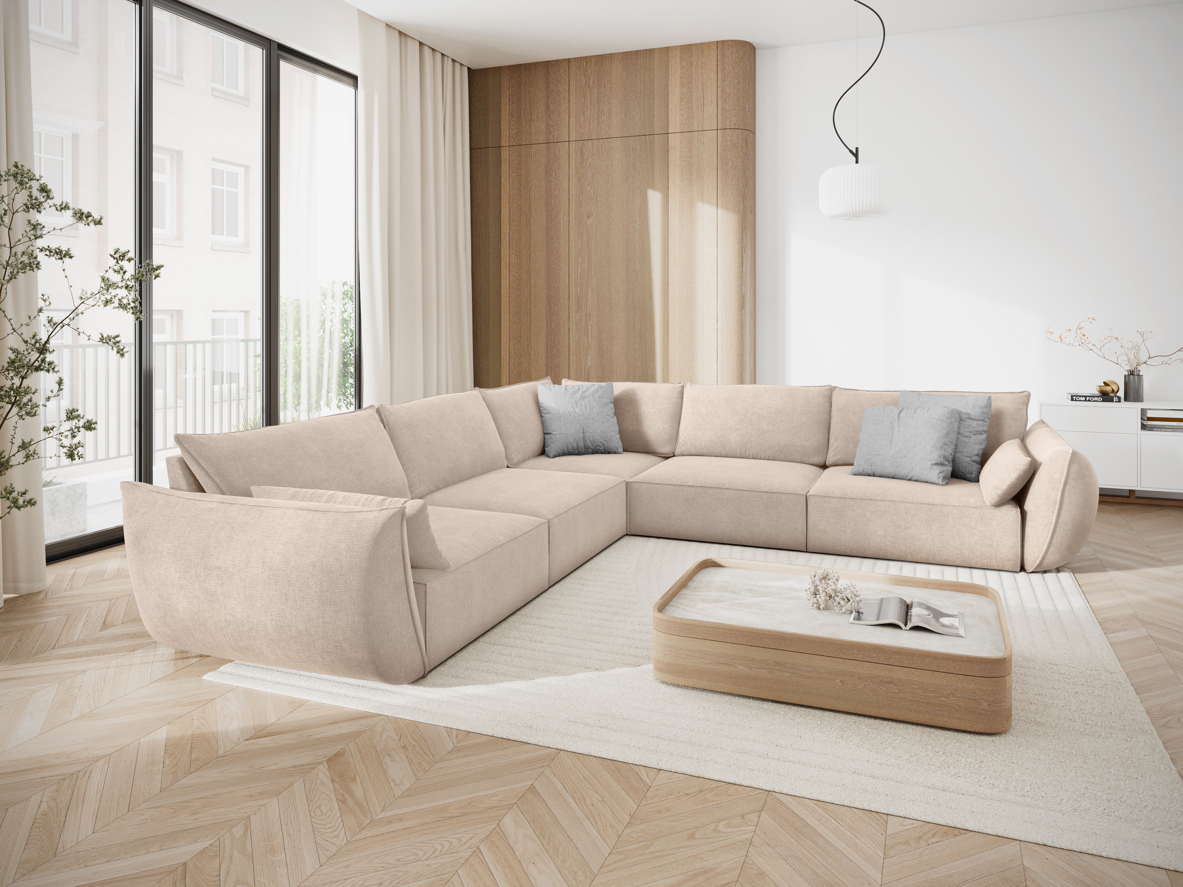 Symmetrical corner in the Vanda Beige Sielilian fabric