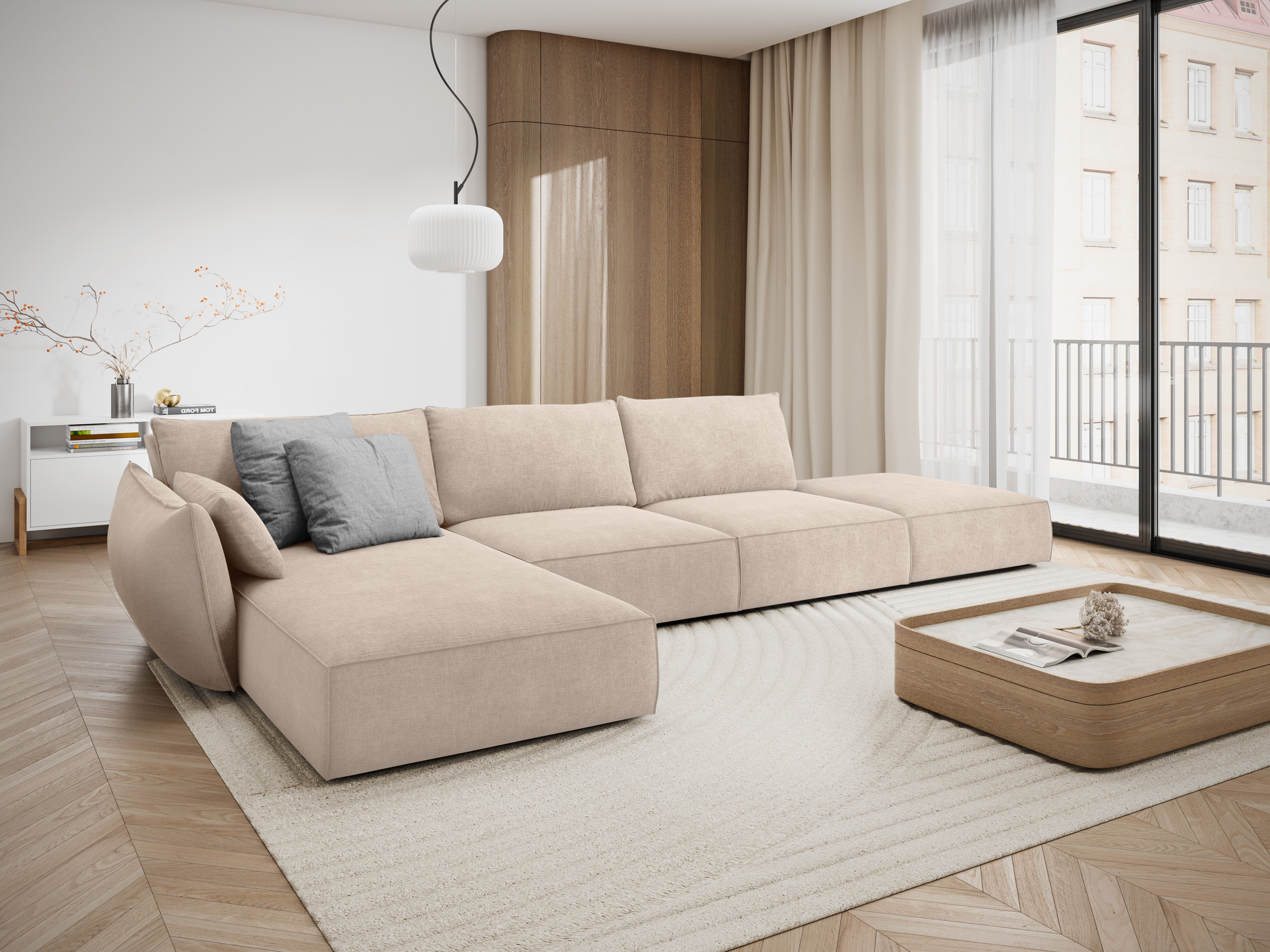 A corner in the SZENIL Fabric left -hand open Vanda beige