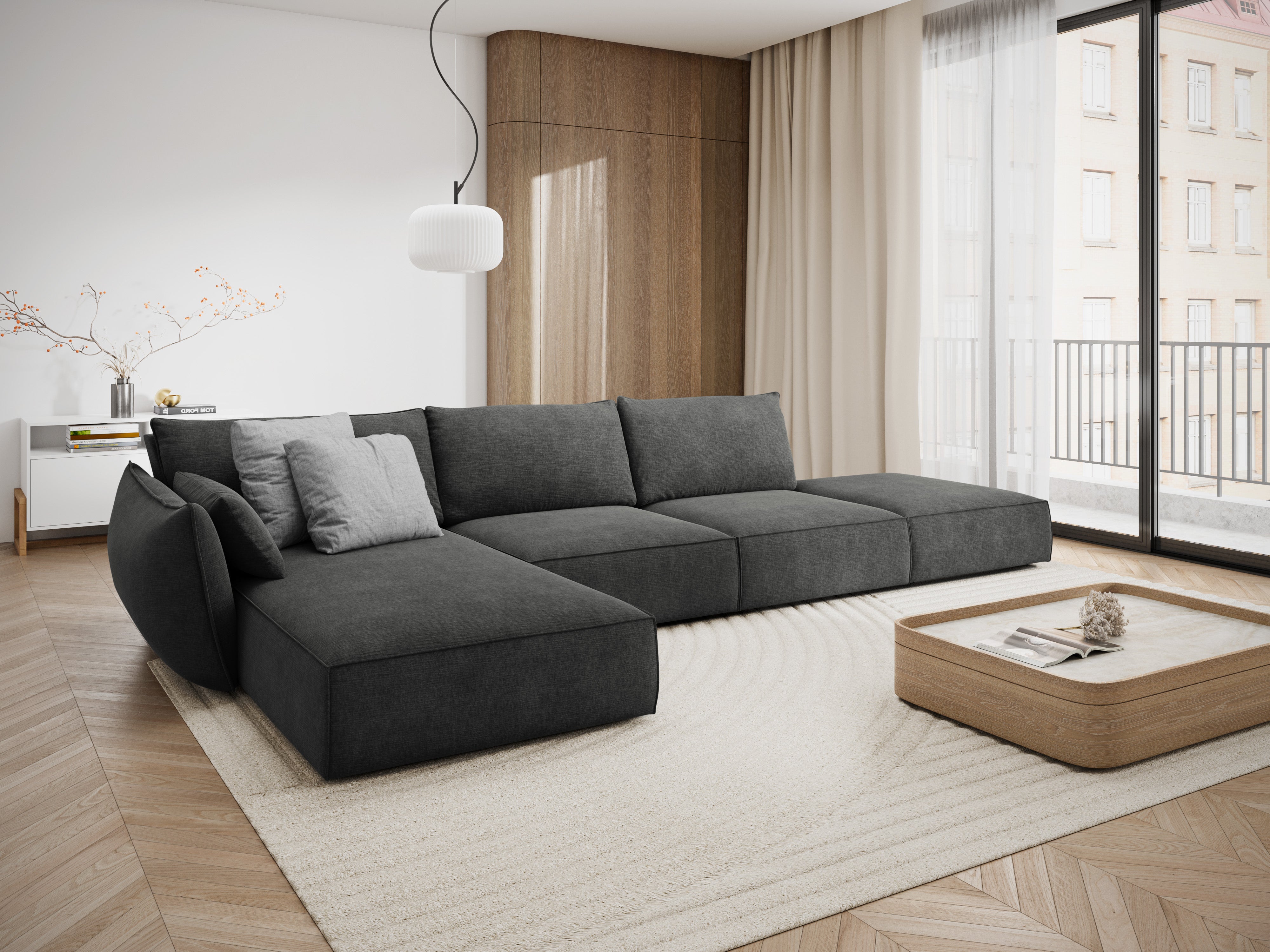 A corner in the SZENIL Fabric left -hand open Vanda dark gray