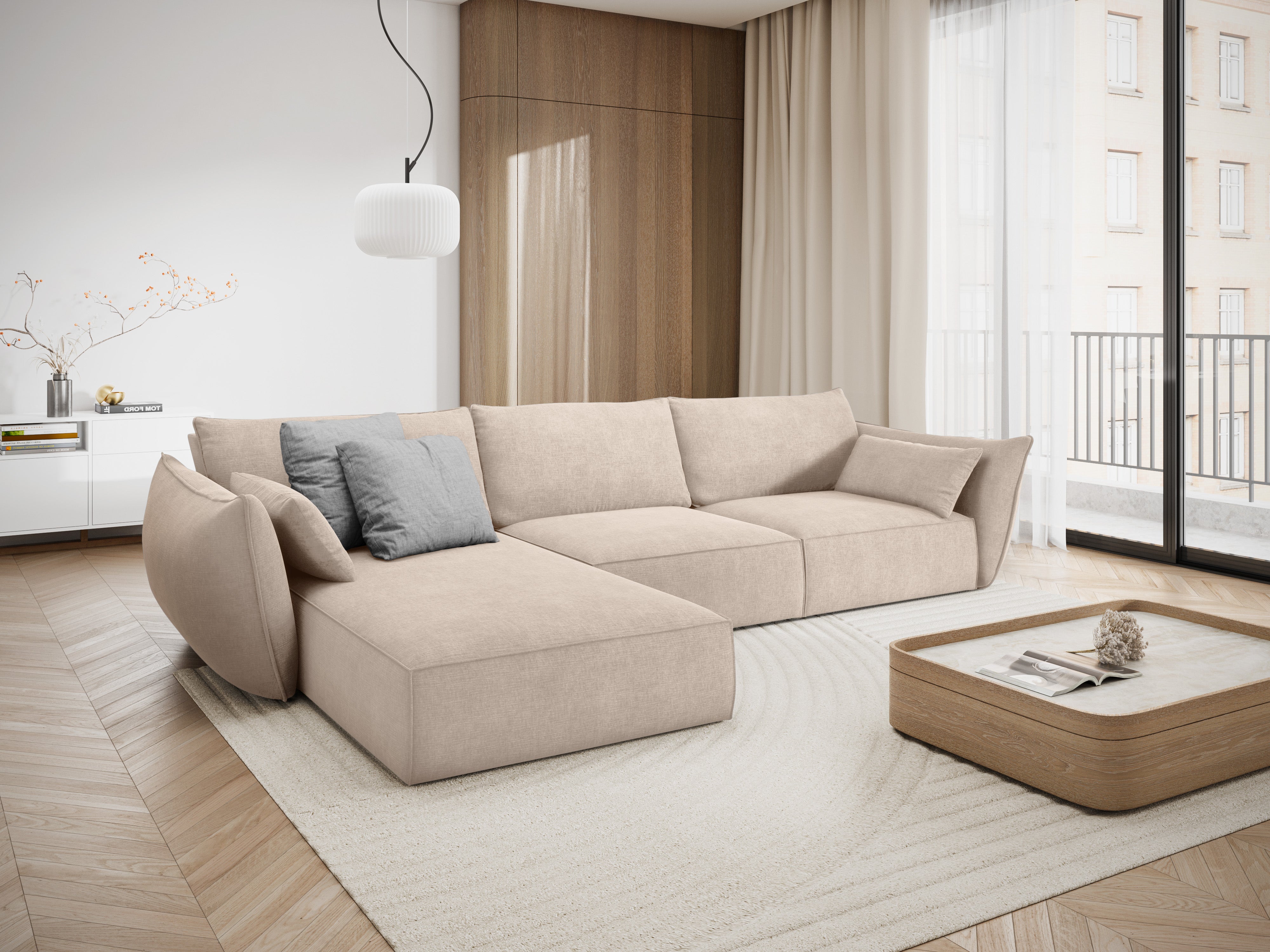 A corner in the szenil fabric left-sided 4-person beige Vanda