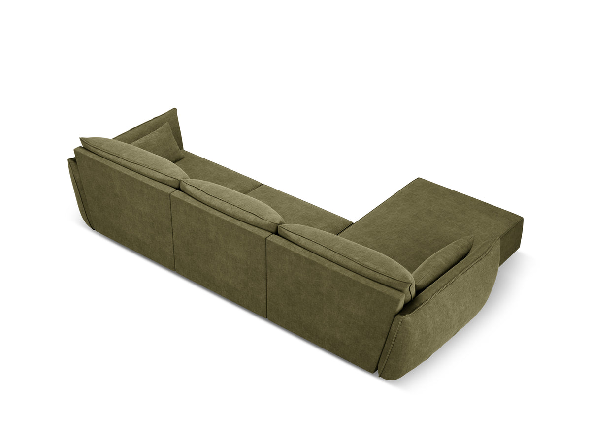 A corner in the SZENIL Fabric left-hand 4-person Vanda Green