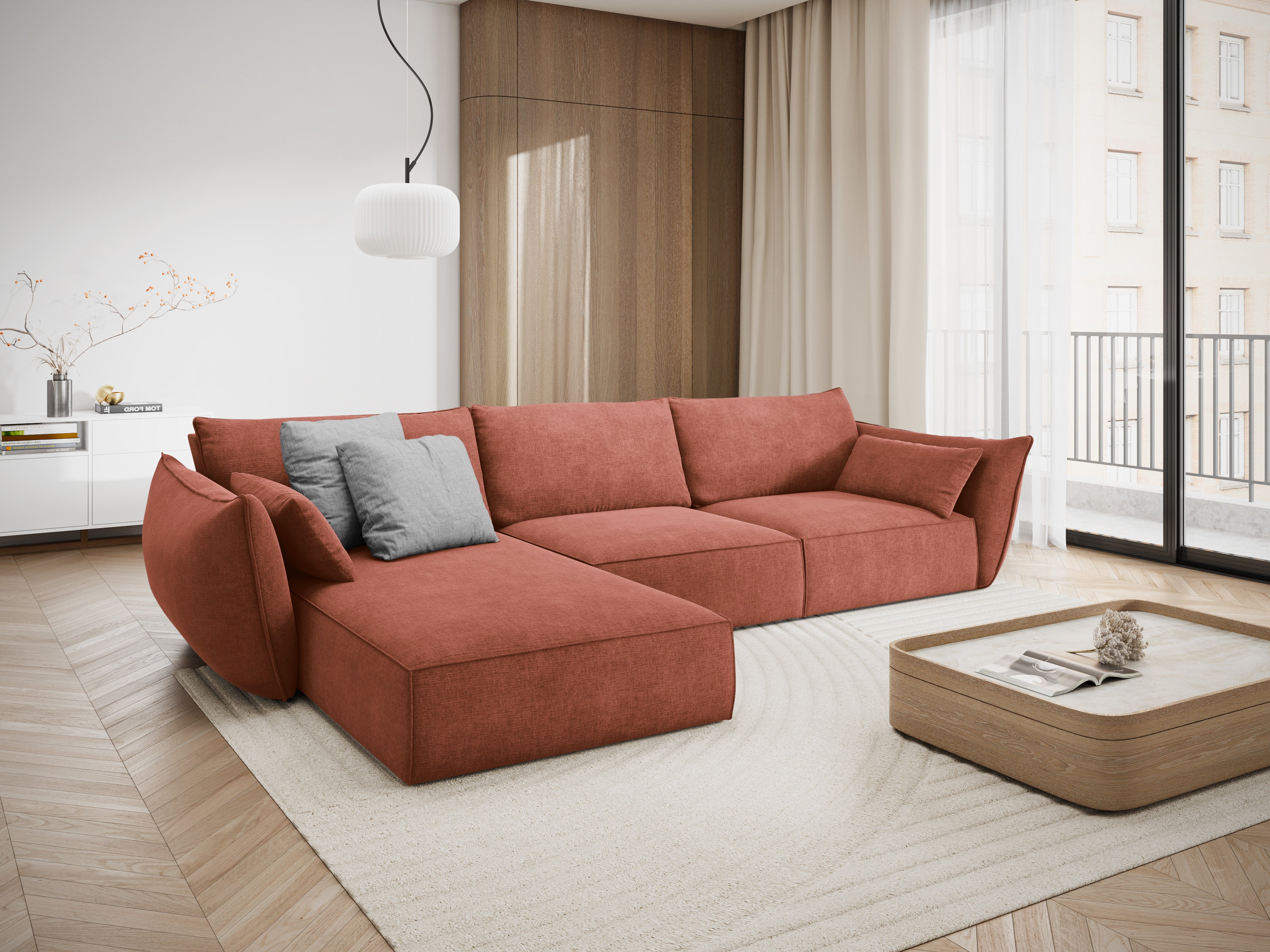 A corner in the szenil fabric left-hand 4-person Vanda Terracotta