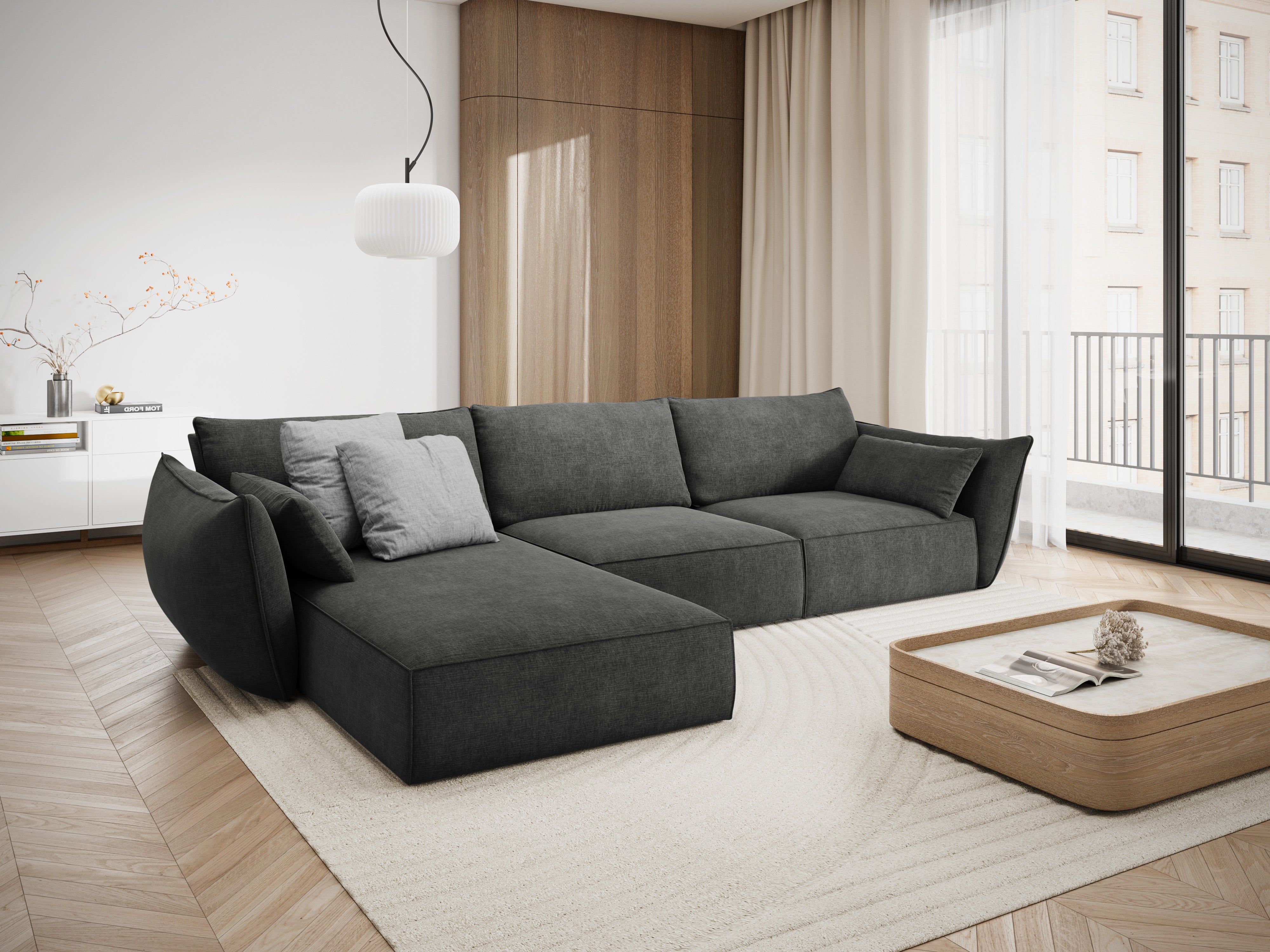 A corner in the szenil fabric left-sided 4-person Vanda dark gray