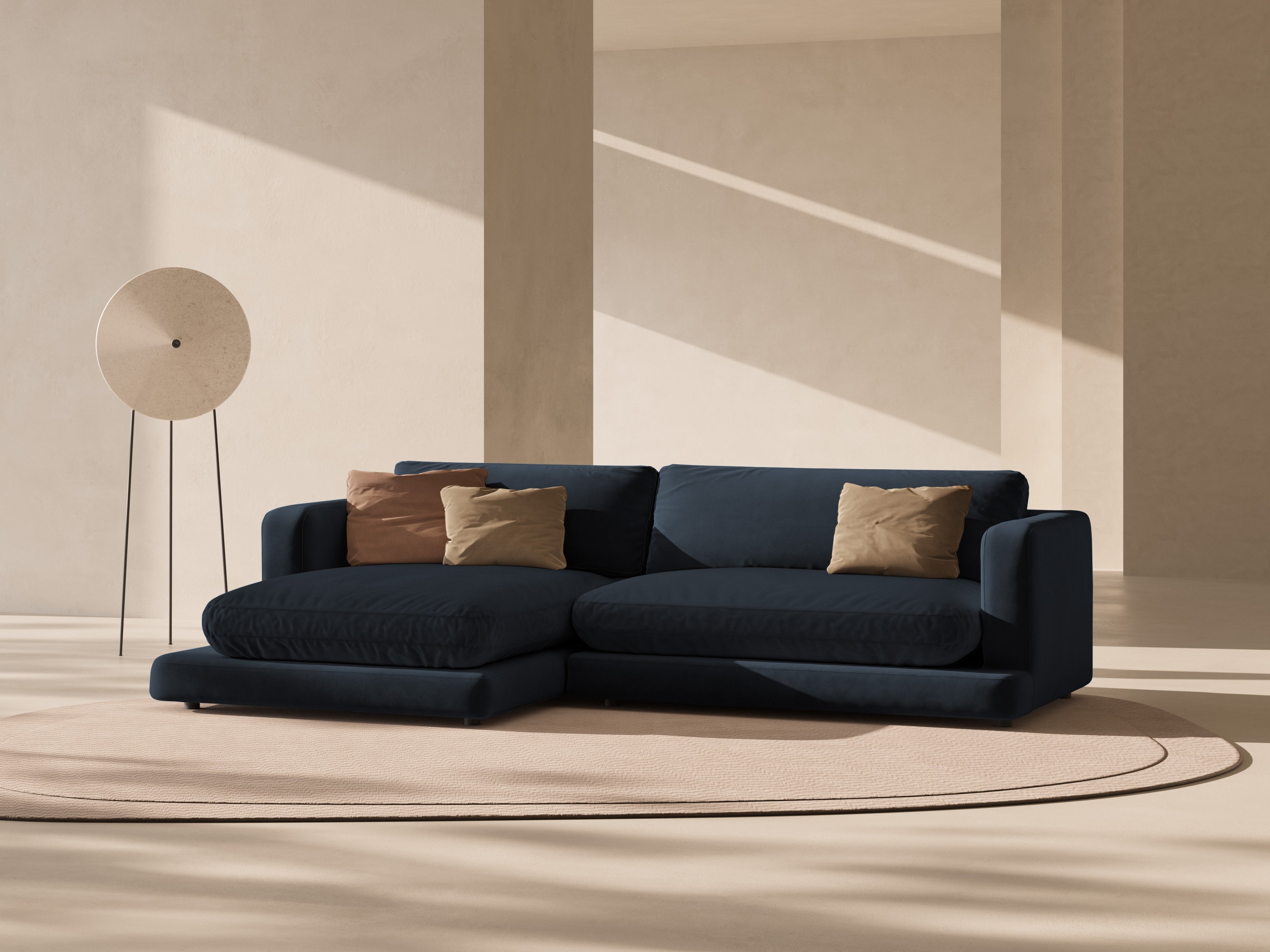 Left-facing velvet corner sofa DAPHNE navy blue