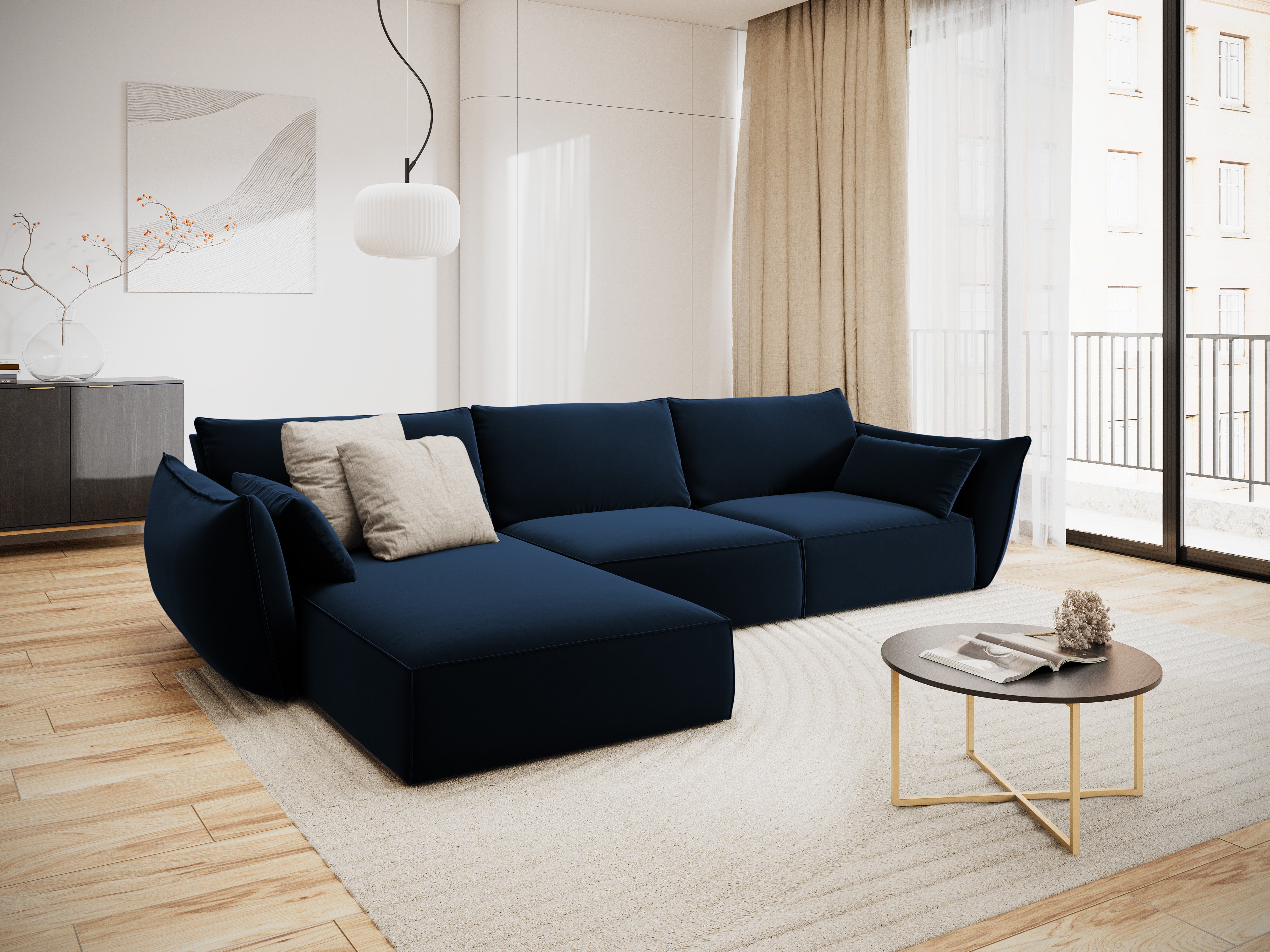 Left-handed Vanda Navy 4-seater velvet corner