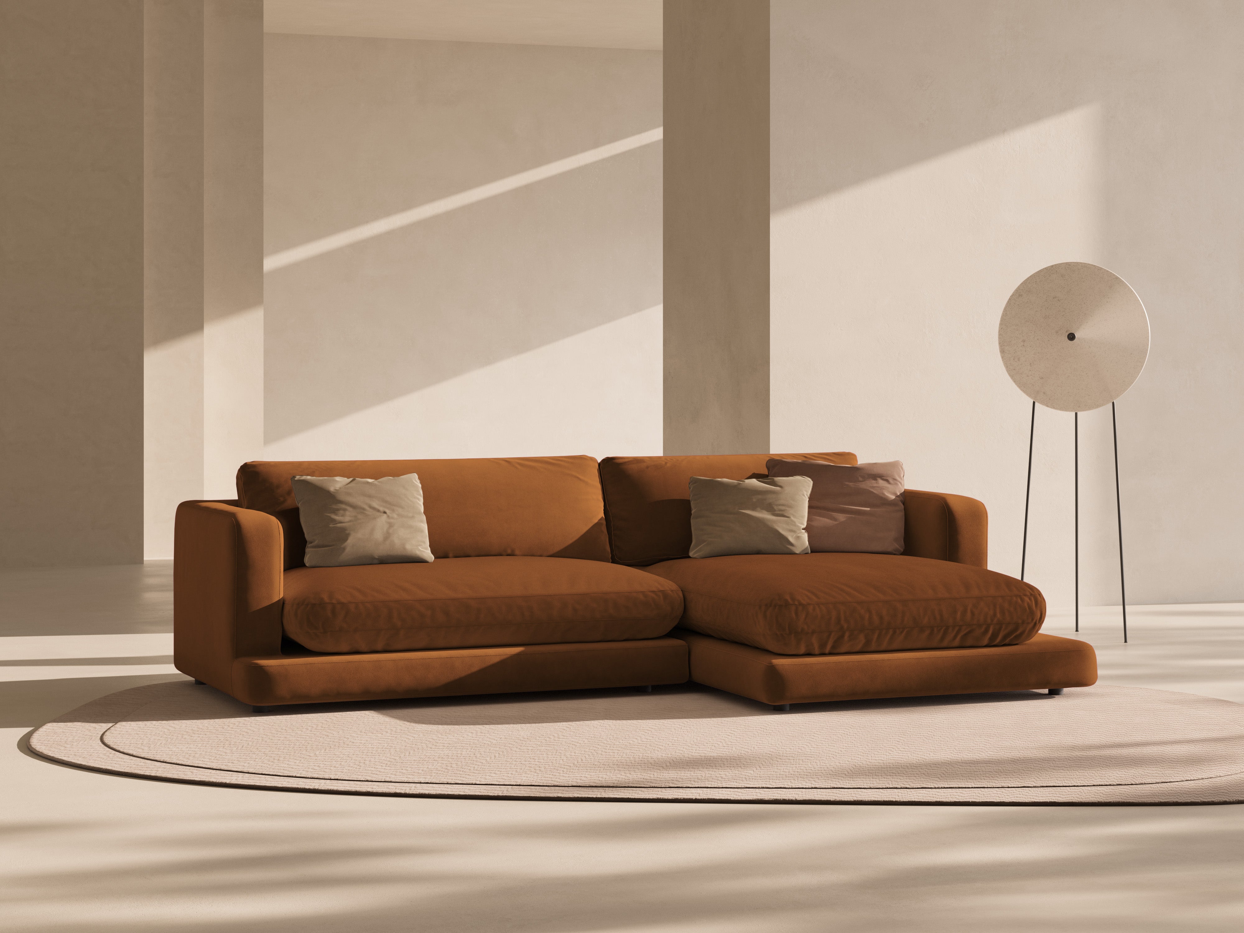 Right-facing velvet corner sofa DAPHNE copper