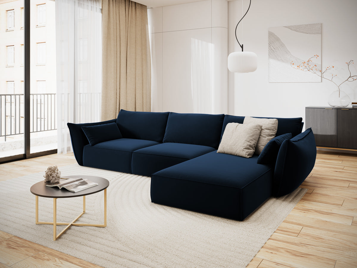 Right-hand velvet corner 4-seater Vanda navy blue