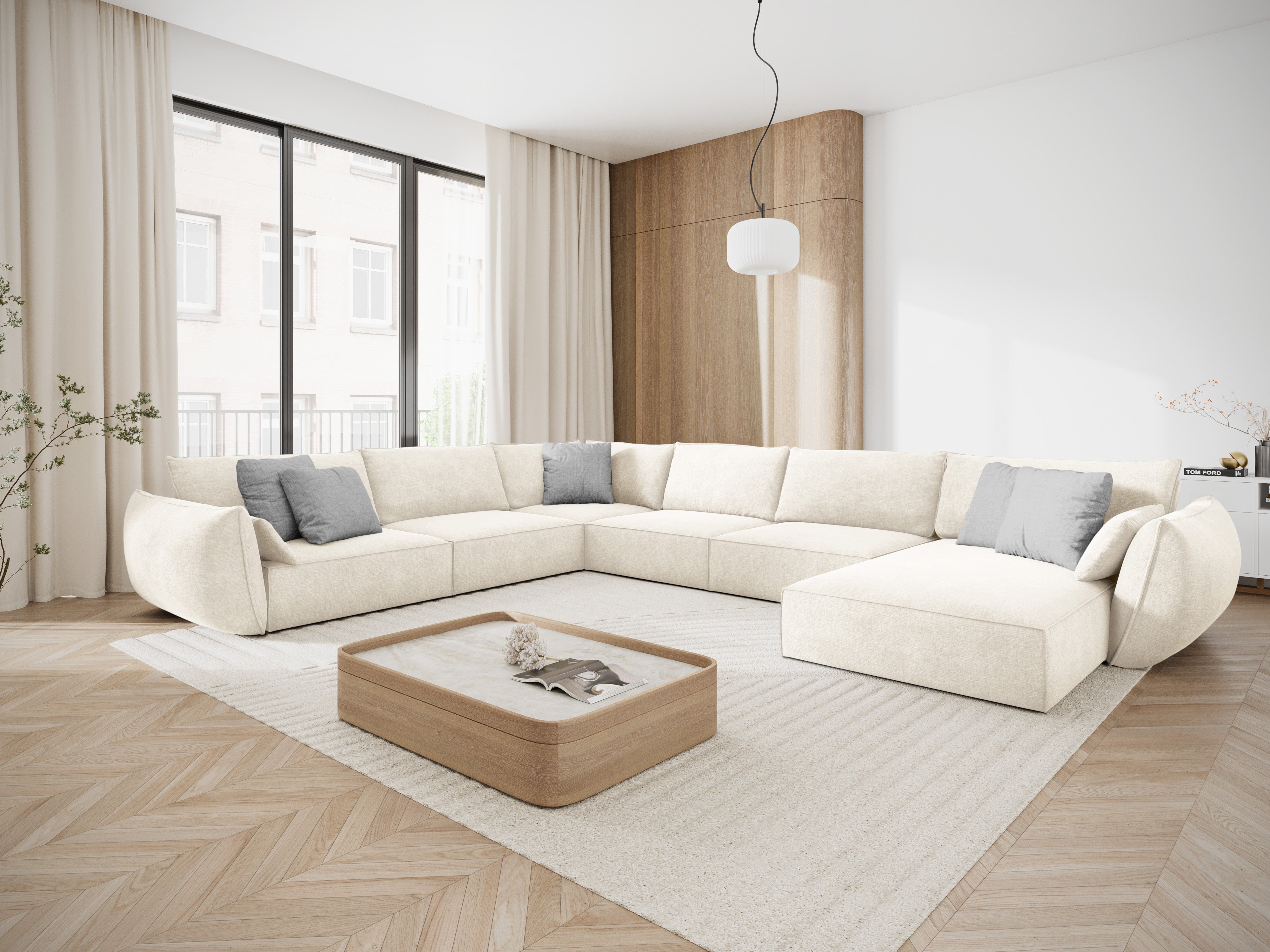 A panoramic corner in the SKINIL Fabric left -sided light beige Vanda