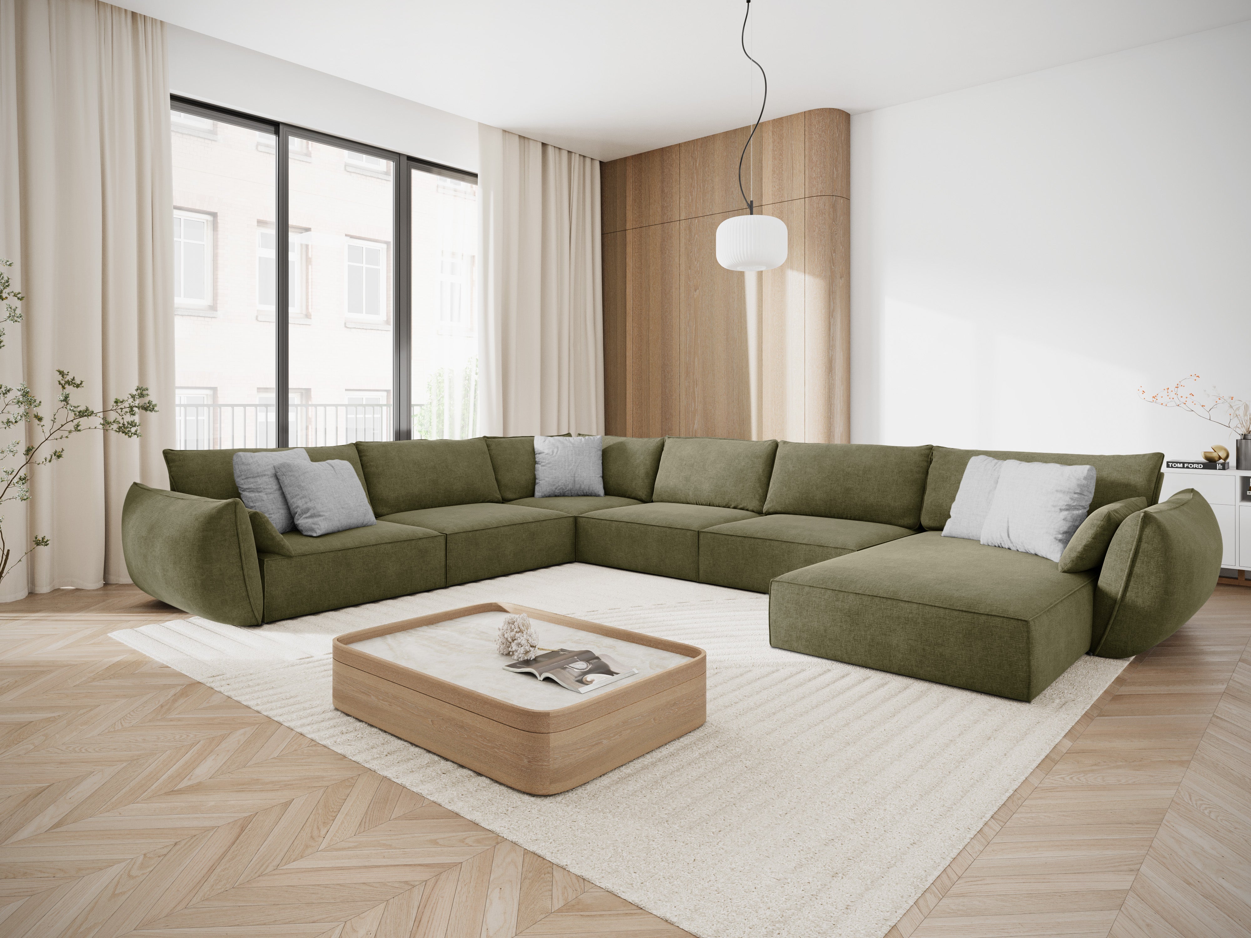 The panoramic corner in the szenil fabric left left Vanda Zielony